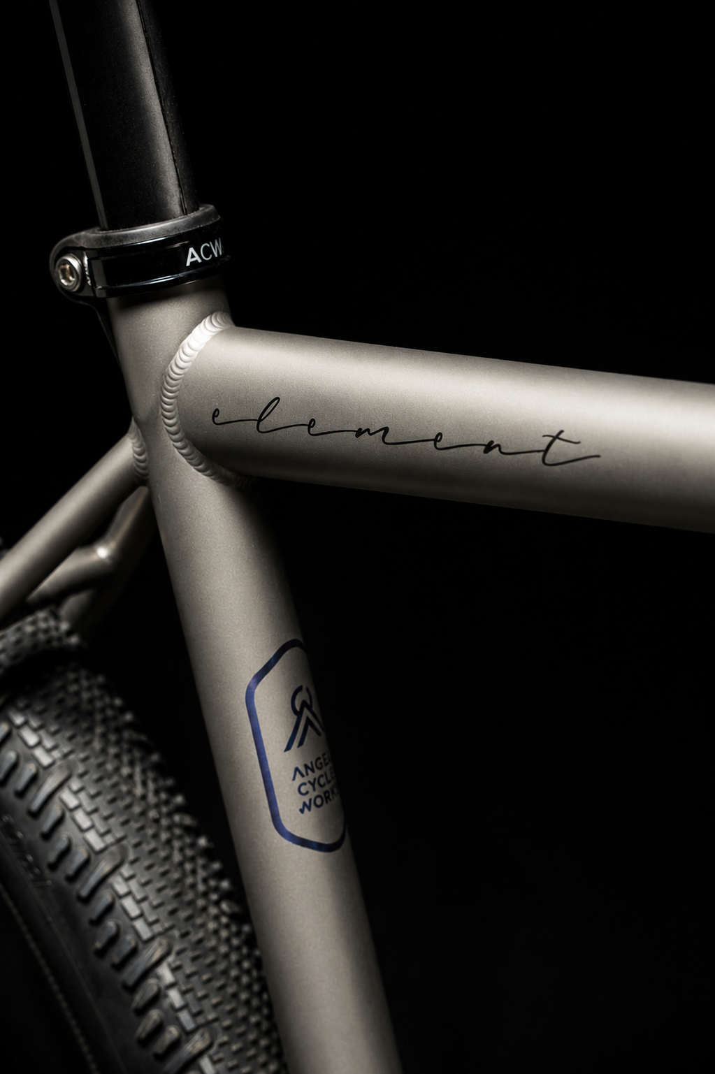 ANGEL Element titanium frame, top tube and seat tube detail