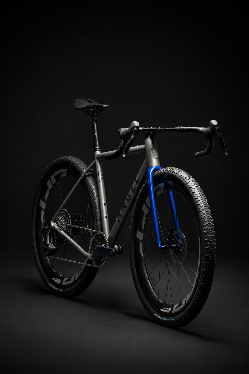 ANGEL Element titanium gravel bike, three-quarter view