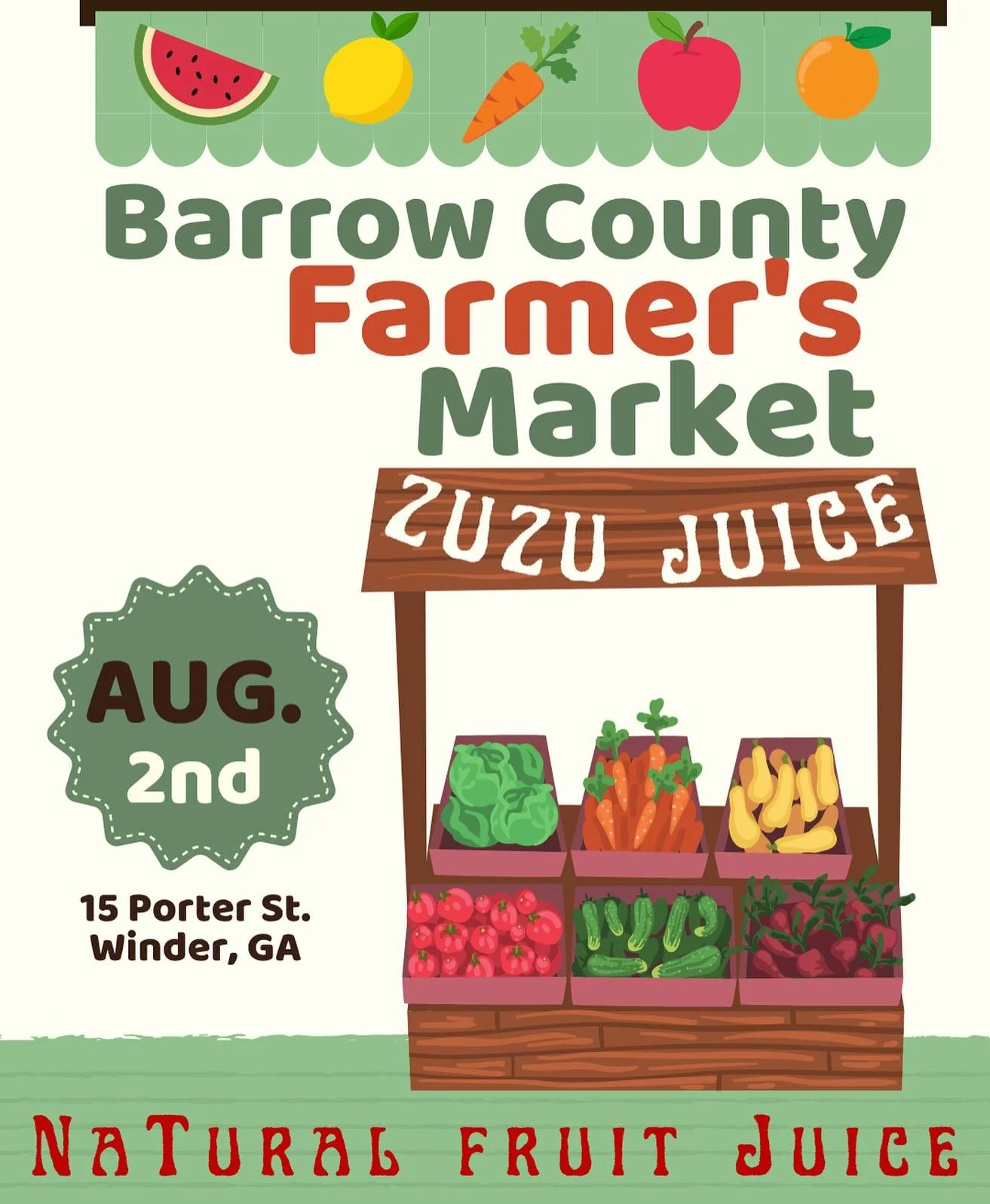 🎉 We&rsquo;re bringing the juice to Barrow County Farmers Market this Saturday, August 2nd from 8 AM &ndash; 12 PM! 💃🏾🍍

📍 15 Porter St, Winder, GA 30680

We&rsquo;re rollin&rsquo; up with all your fave flavors&mdash;fresh, fruity, and made to m