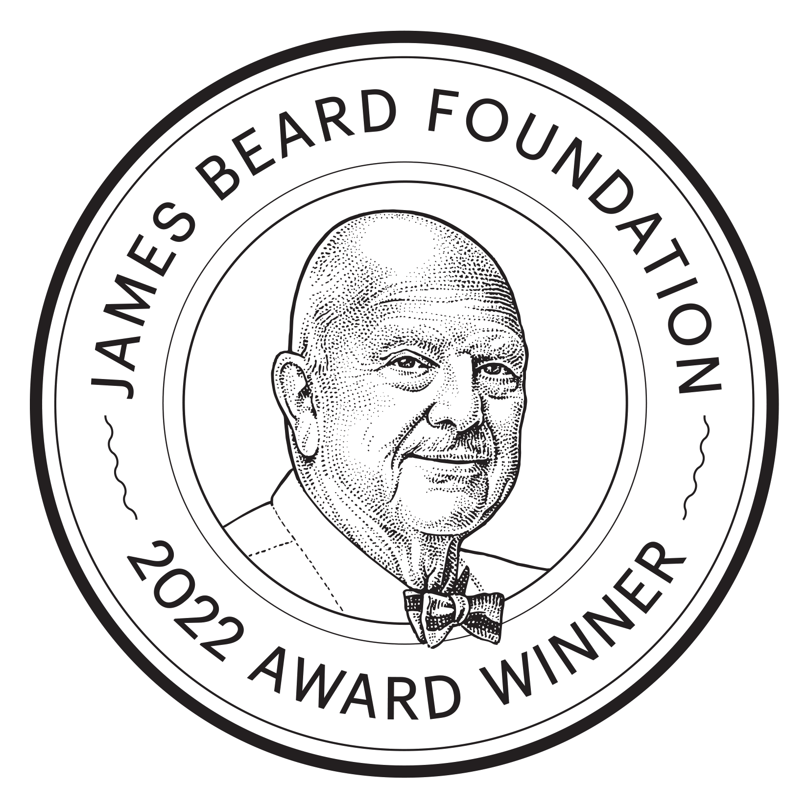 James Beard Foundation logo, featuring text that reads ”JAMES BEARD FOUNDATION 2022 AWARD WINNER.”
