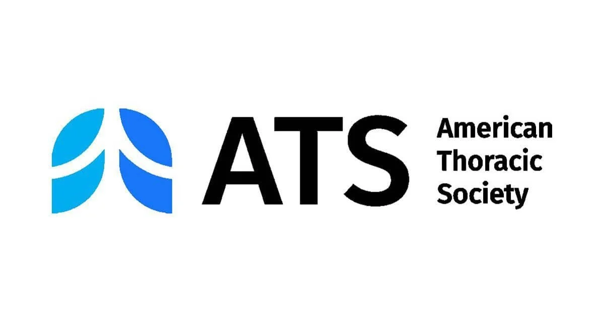 Logo of the American Thoracic Society featuring stylized blue lungs and the organization's name.