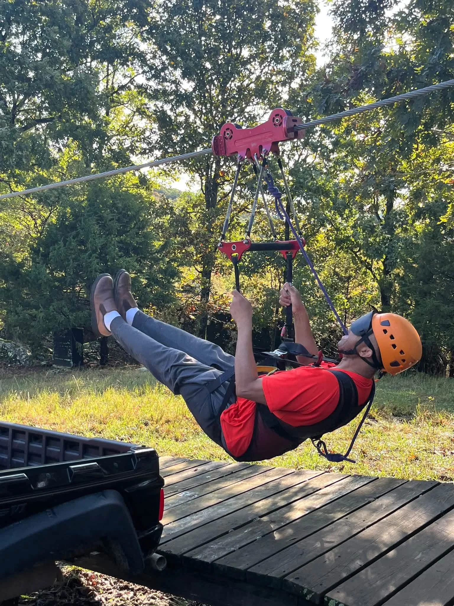Student zip lining