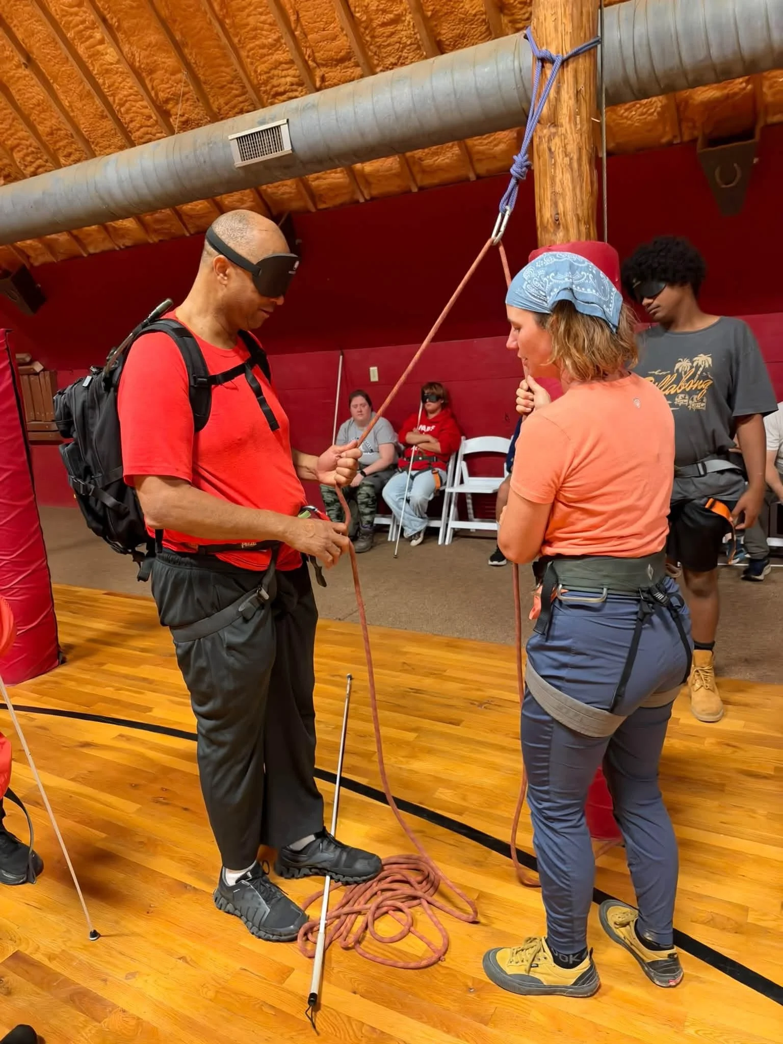 Student learning to belay