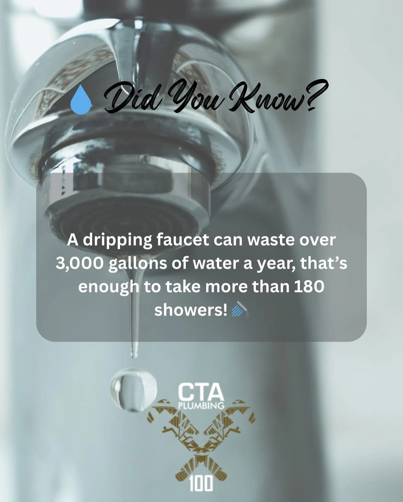 Not only does it drive up your water bill, but it could also be a sign of bigger plumbing issues.

✅ Fixing small leaks now can save you money (and headaches) later.
Need help? Our team is just a call away! 📞

CTAPLUMBING100.com