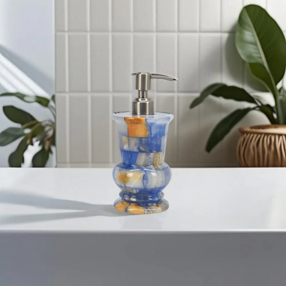 Artisan Sculptural Marble Soap and Lotion Dispenser Collection, Varied Heights and Shapes for Countertops