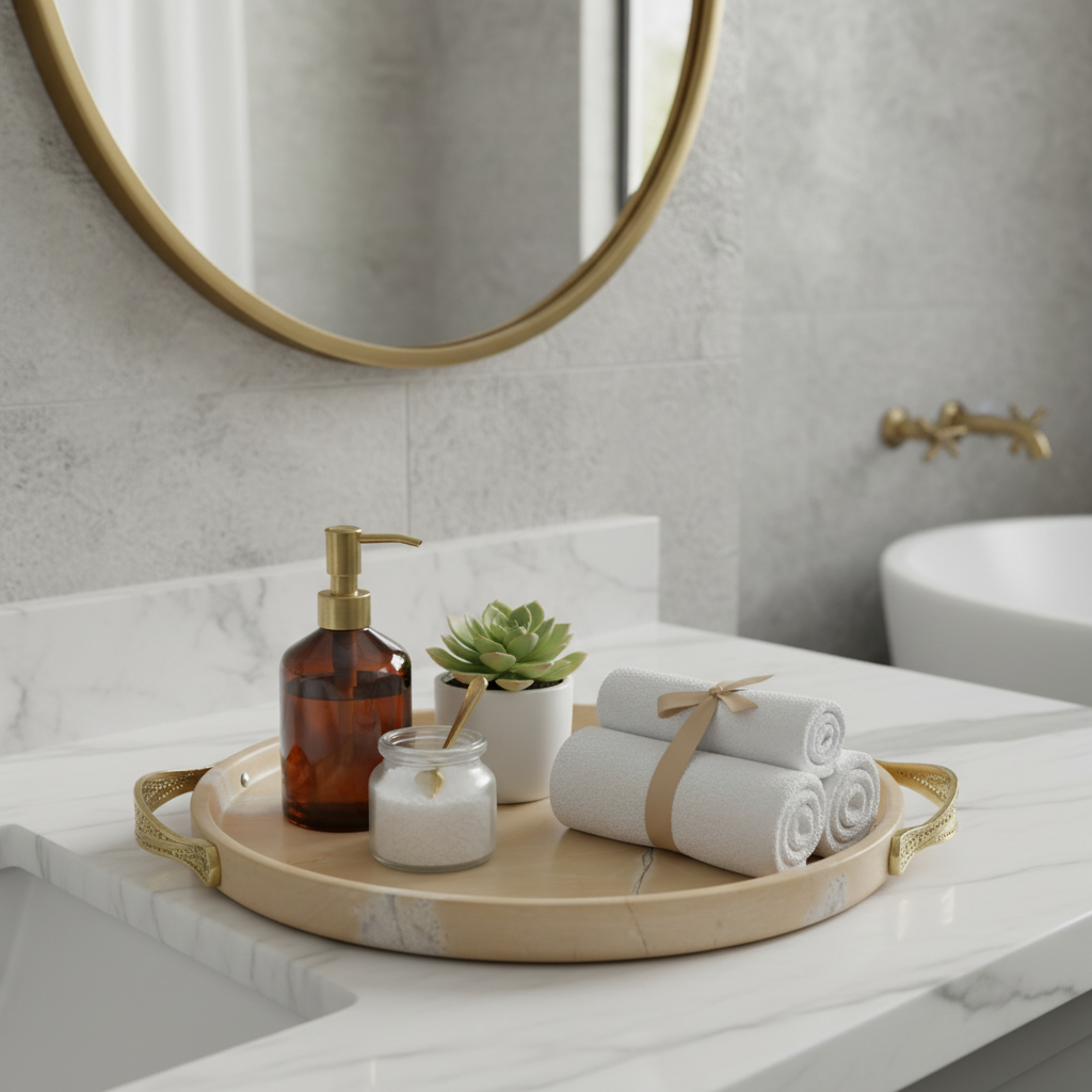 12” Round Marble Serving Tray – Elegant Luxury Home & Kitchen Decor