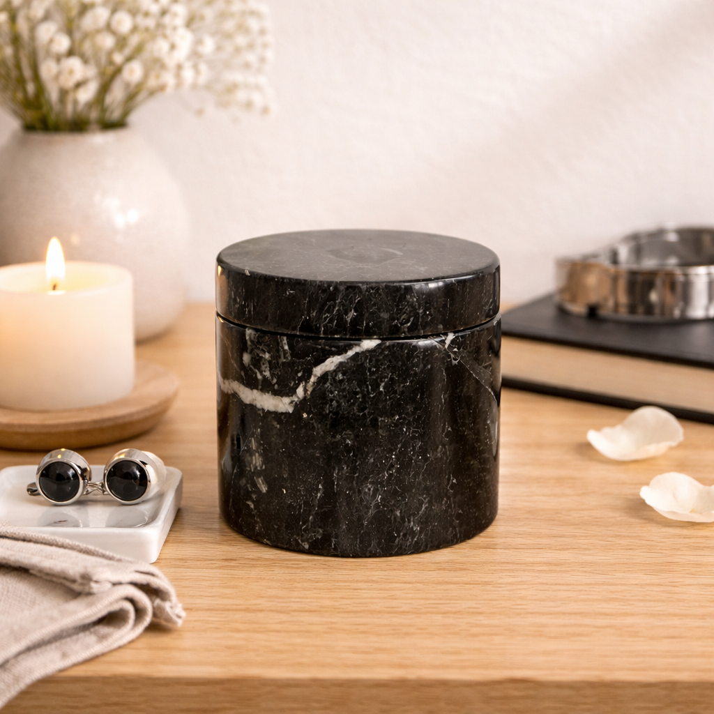 Black Zebra Marble Keepsake Urn with Lid