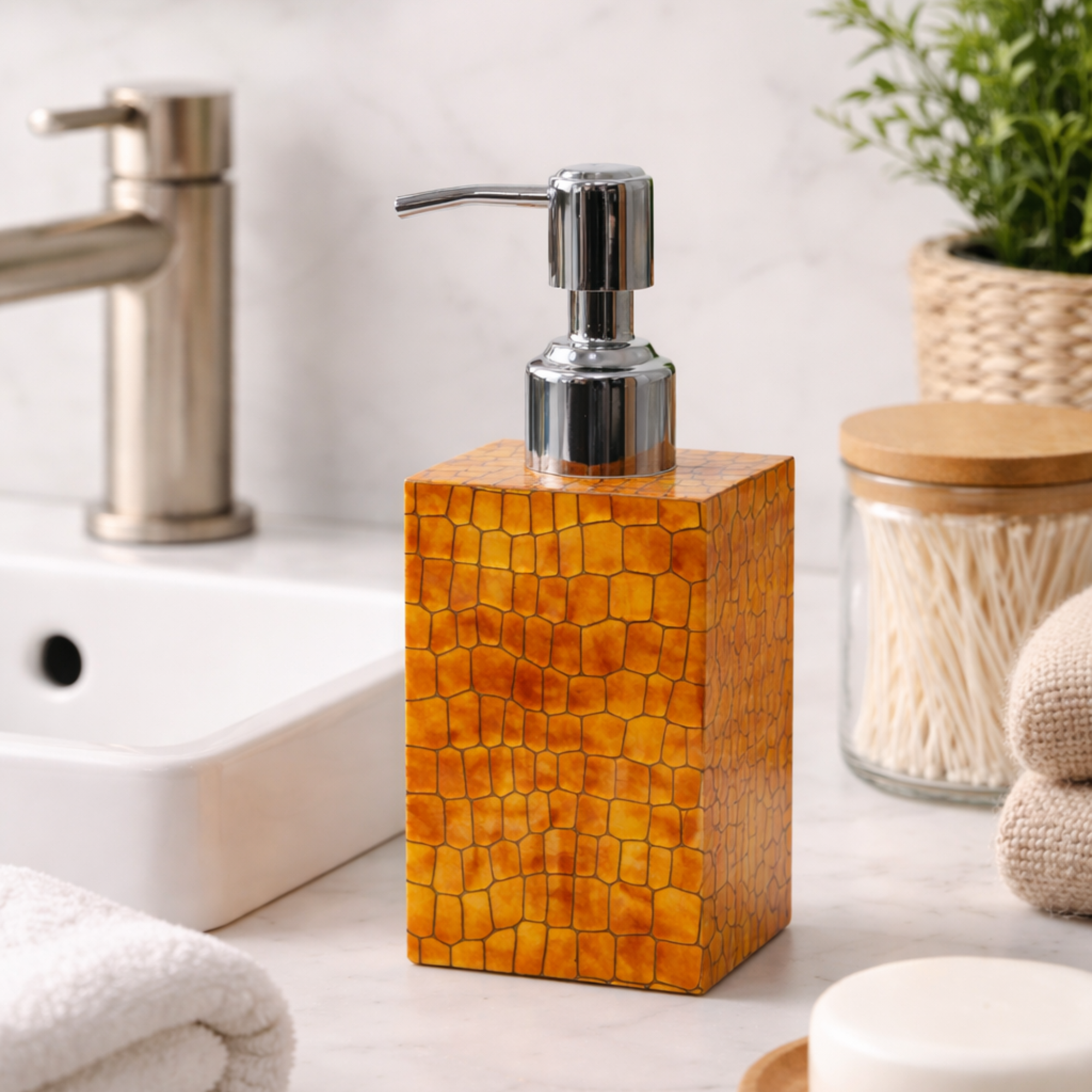 Hand-Wrapped Ayrionna Genuine Leather Soap Dispenser, Luxury Bathroom or Kitchen Accessory