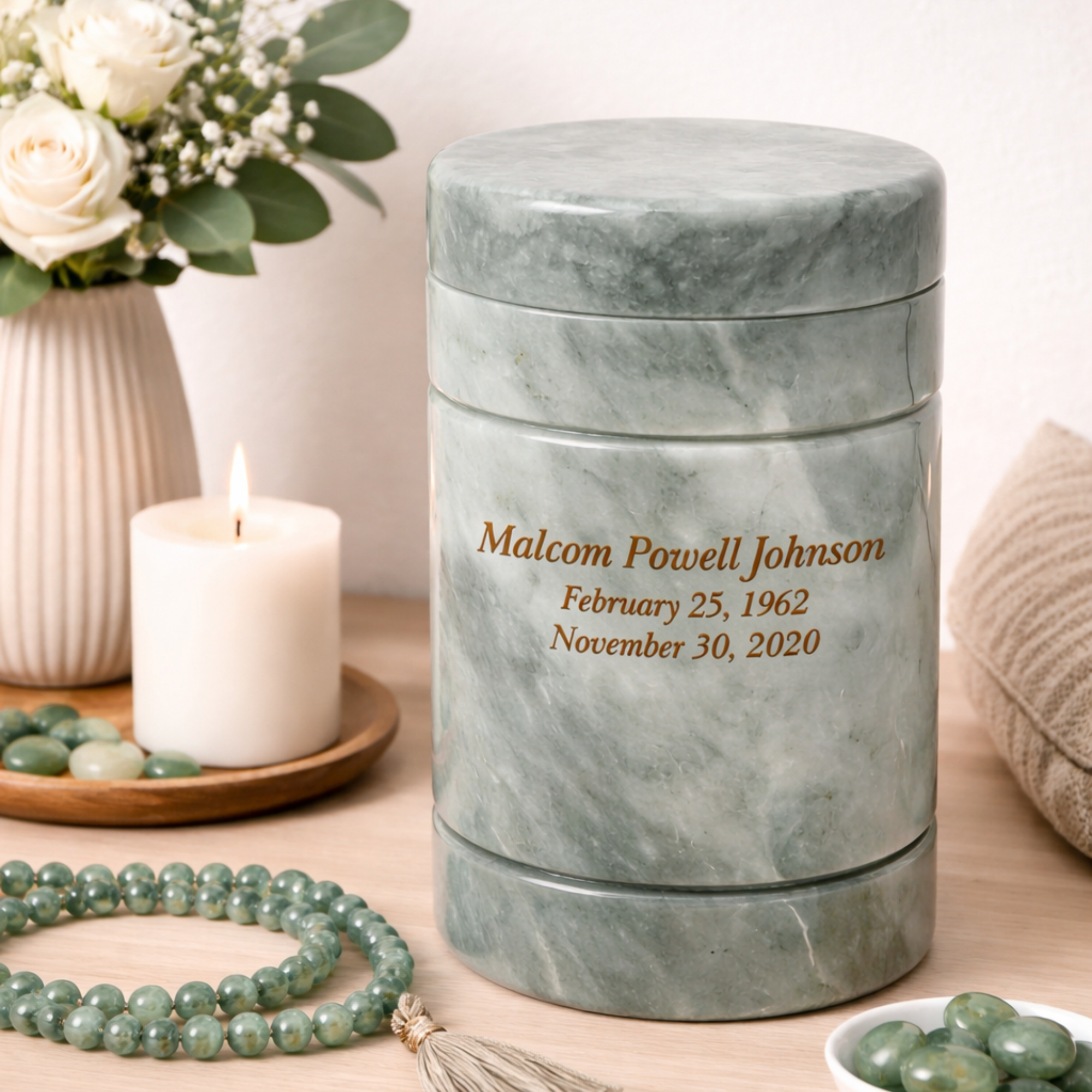 White Marble Cremation Urn for children and small pets, Cylindrical Storage Container