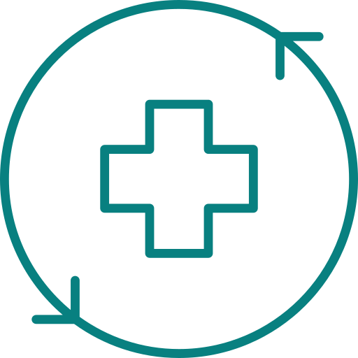Medical cross symbol with circular arrows around it, indicating health or medical information.