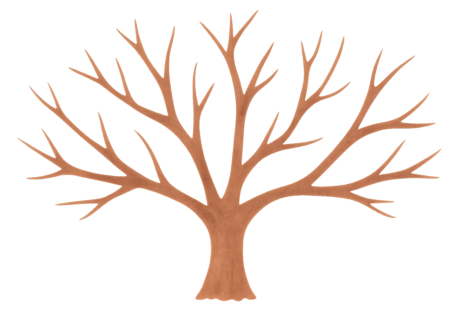 A simplified, stylized wooden tree with no leaves and multiple branches.