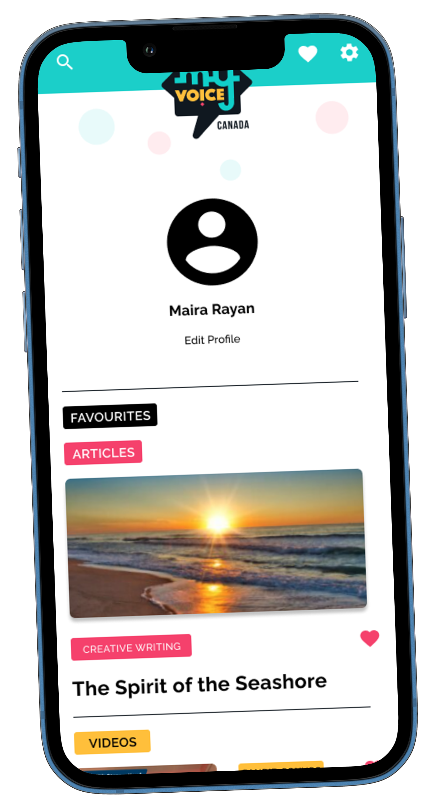 user profile page feature with saved content