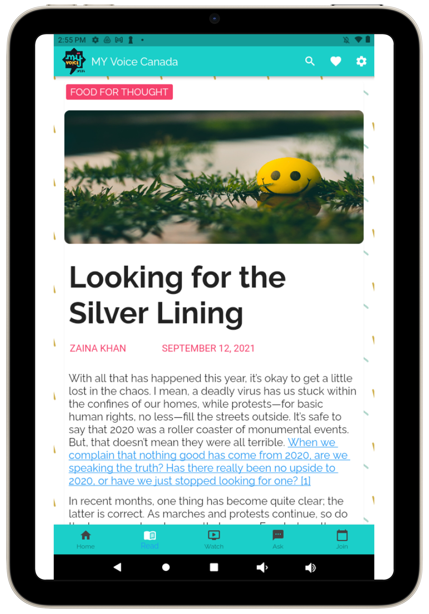 Read page article on tablet