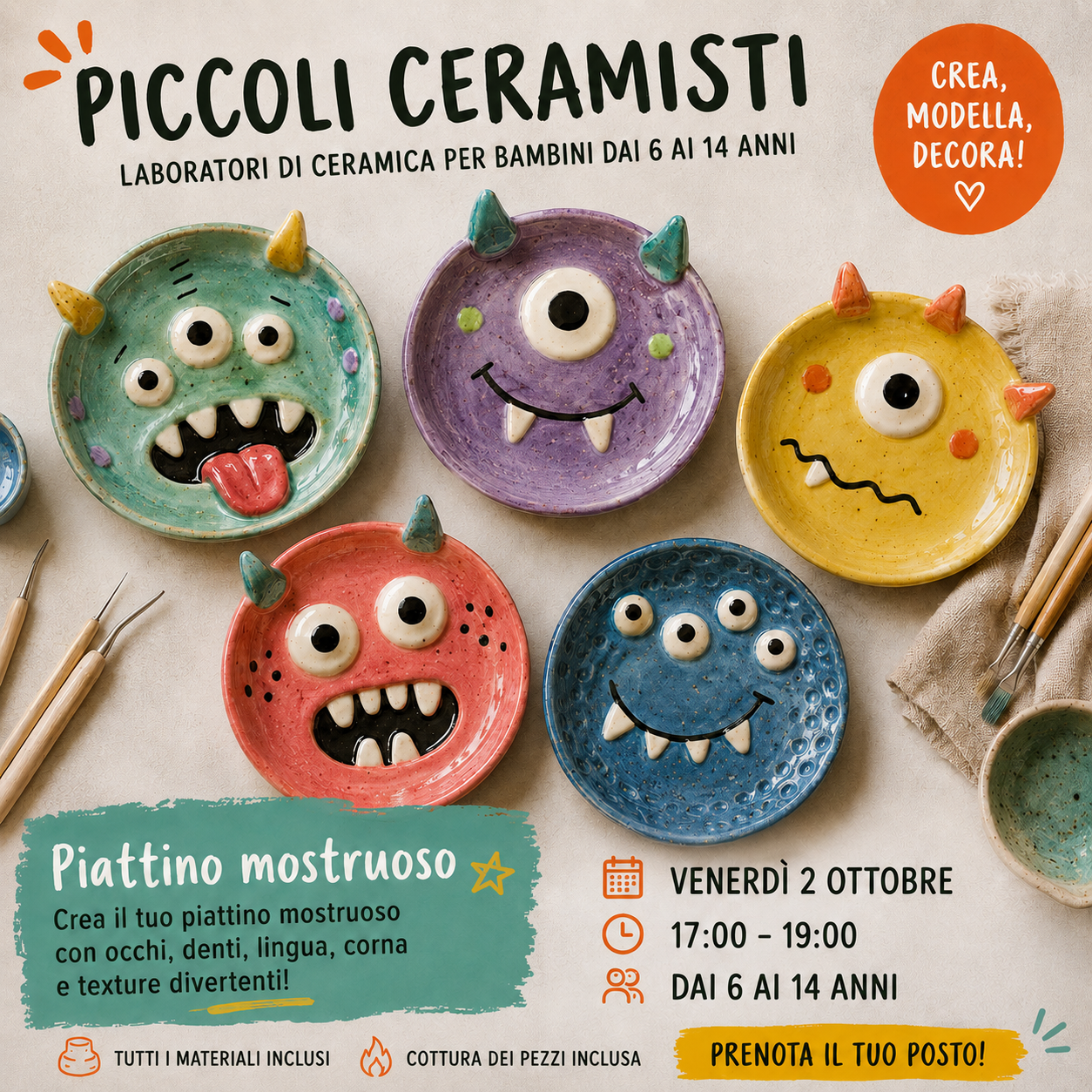 Piccoli Ceramisti: Piattino Mostruoso - Venerdì 2 Ottobre, 17:00-19:00