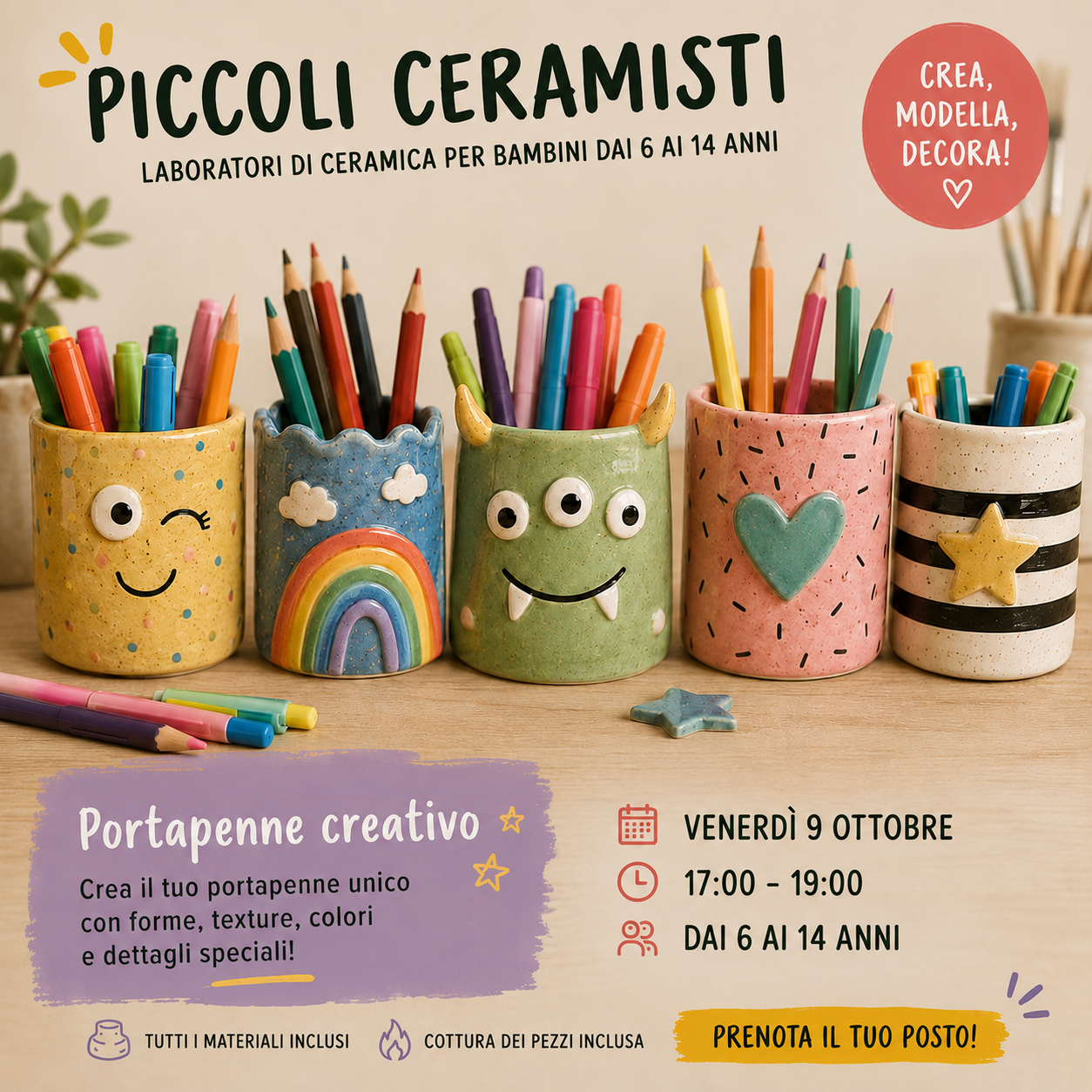 Piccoli Ceramisti: Portapenne Creativo - Venerdì 9 Ottobre, 17:00-19:00