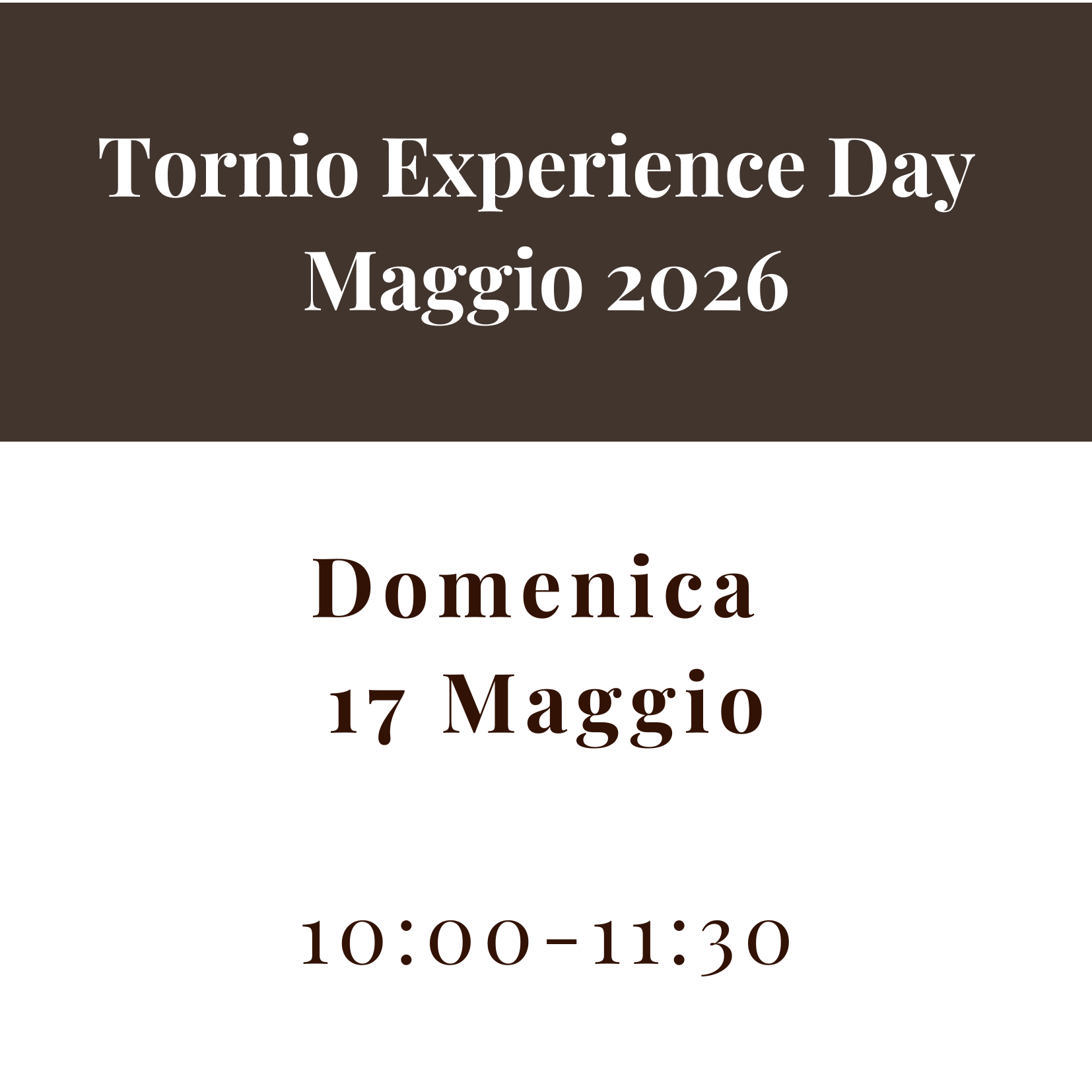 Tornio Experience Day Maggio 2026 - Domenica