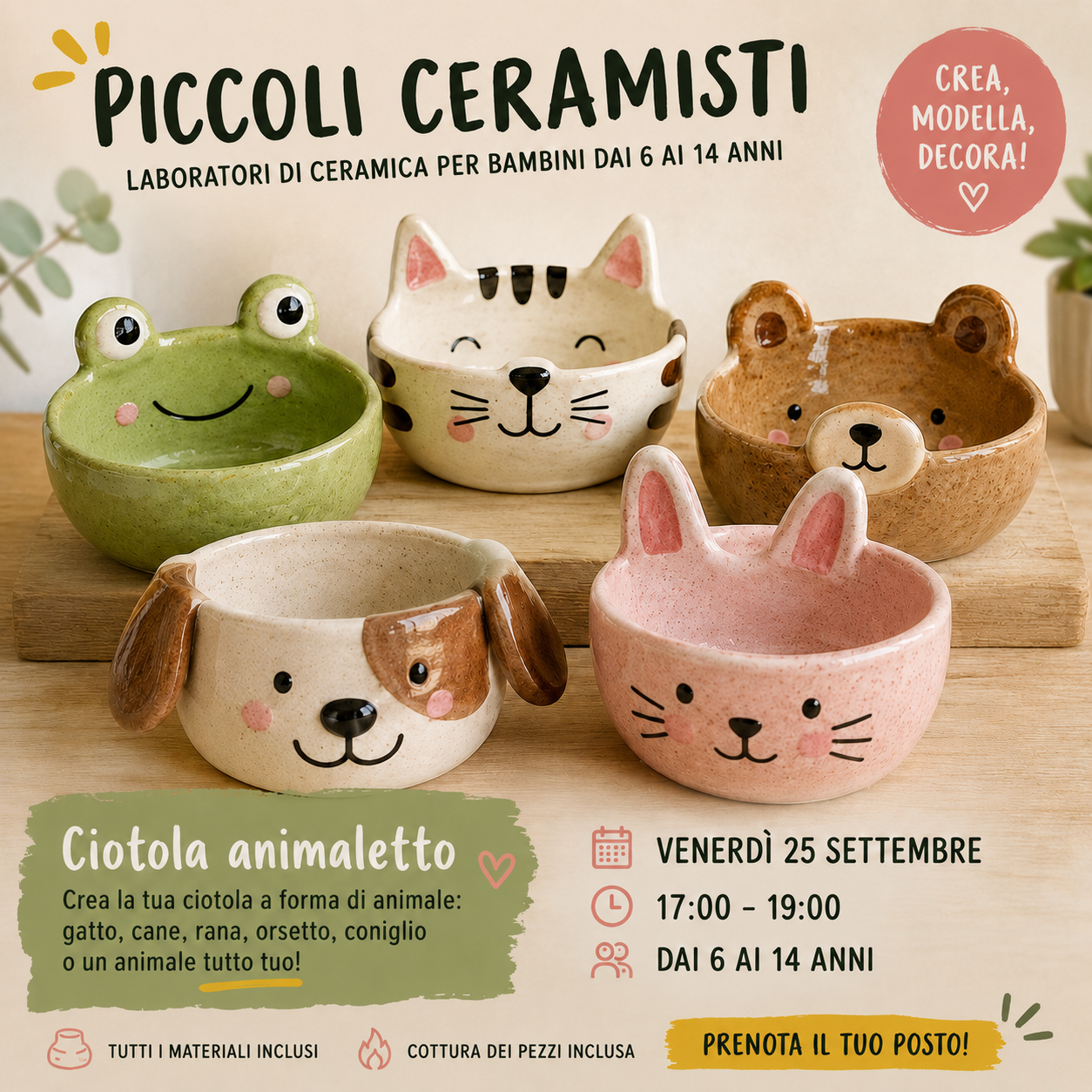 Piccoli Ceramisti: Ciotola Animaletto - Venerdì 25 Settembre, 17:00-19:00
