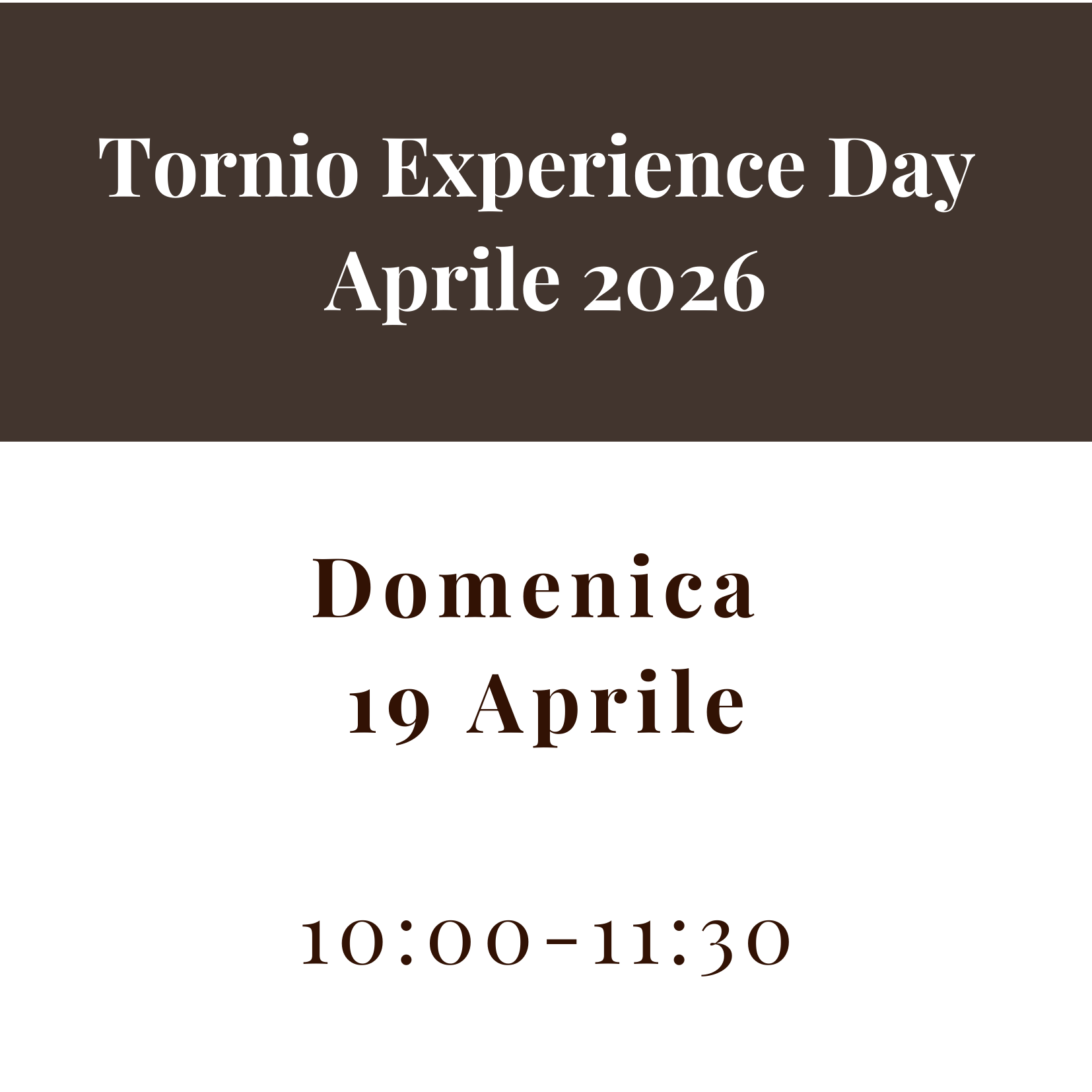 Tornio Experience Day Aprile 2026 - Domenica
