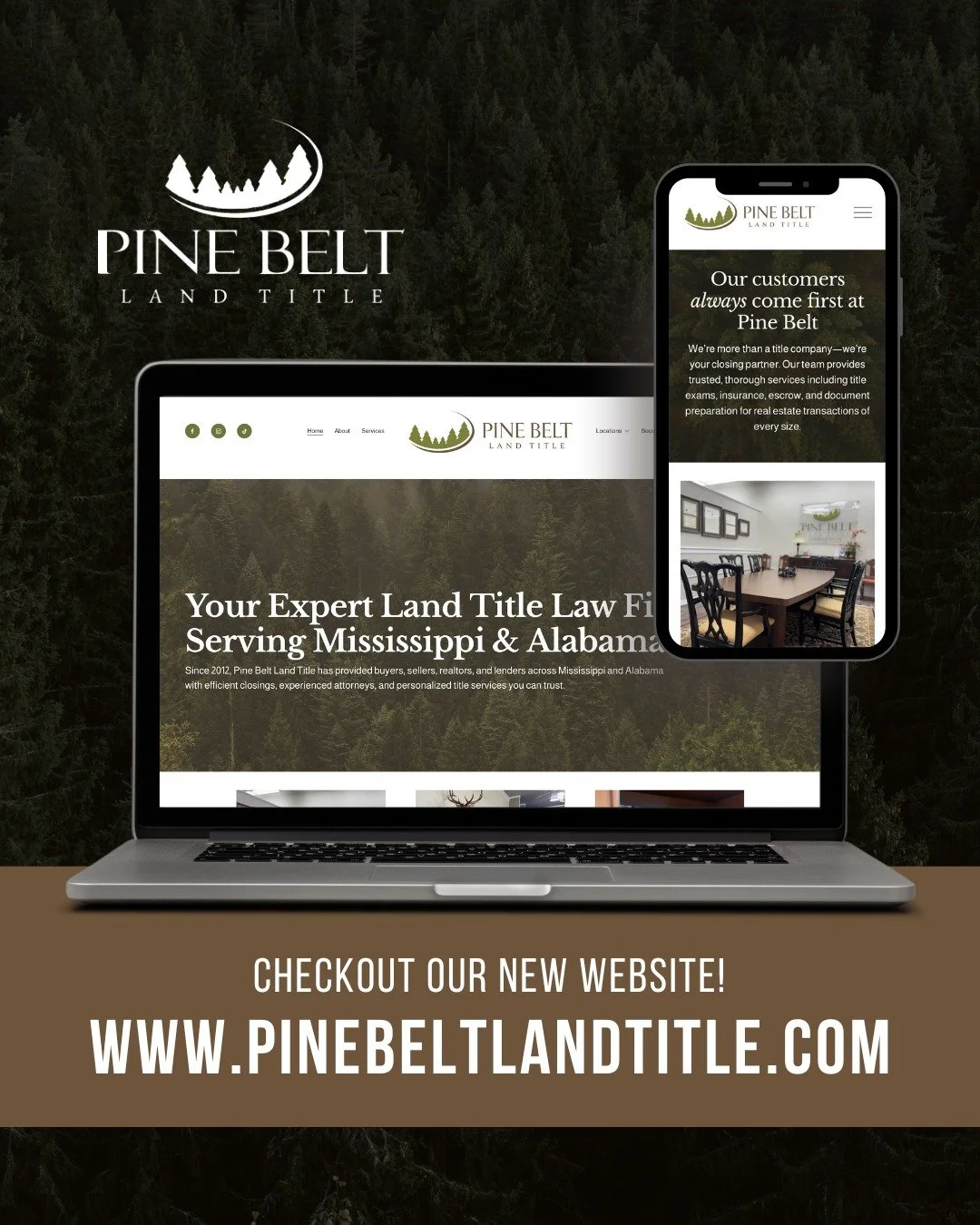 Our new website is live!

We&rsquo;ve made it easier than ever to learn about our services, connect with our team, and find the location nearest you.

Check it out and see how Pine Belt Land Title is here to serve Mississippi and Alabama with efficie