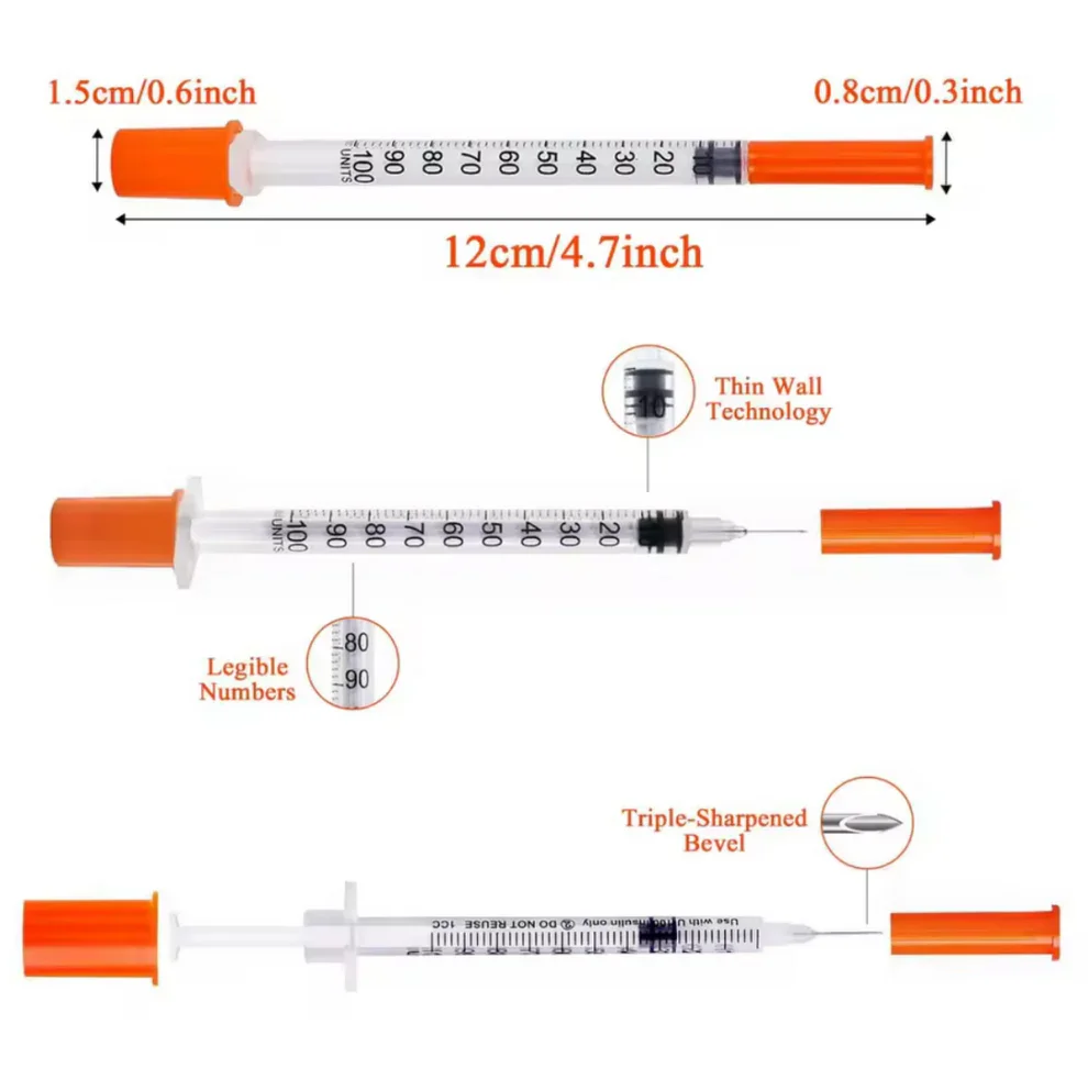 1ml/cc 30G 8mm Orange Insulin Syringe
