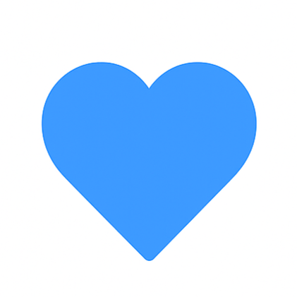 A solid blue heart shape on a white background.