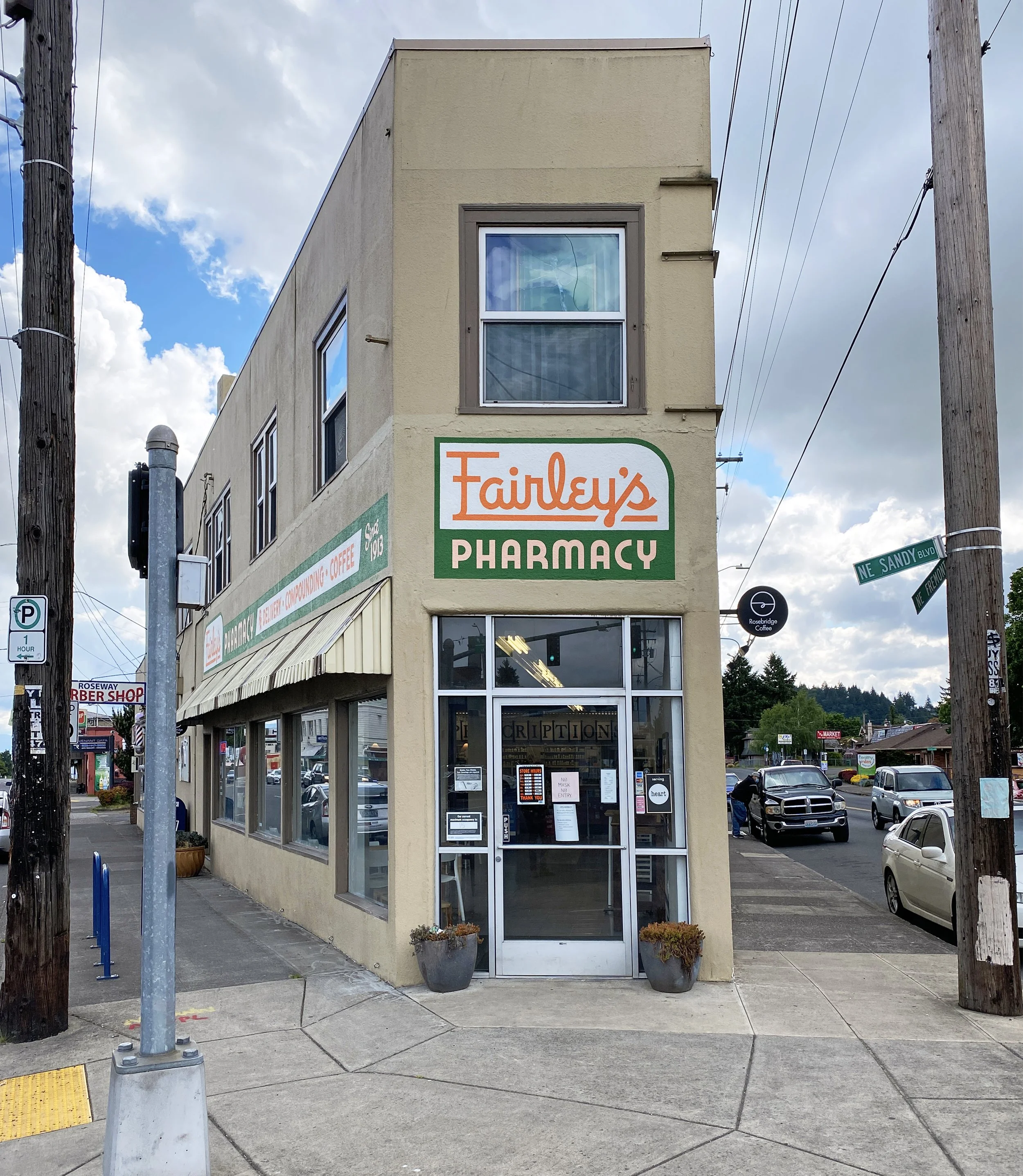 Front of Fairley's Pharmacy storefront