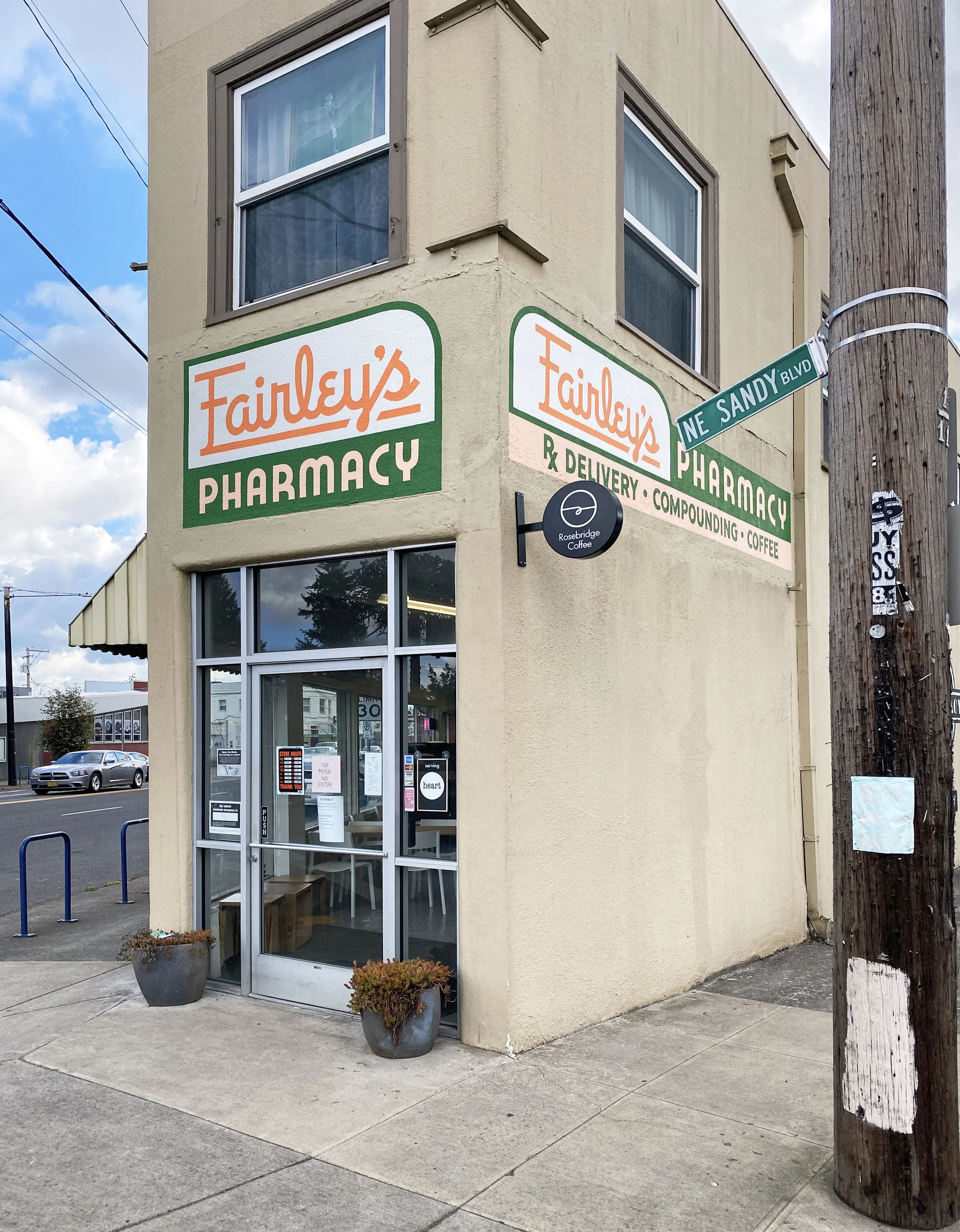 Front of Fairley's Pharmacy storefront