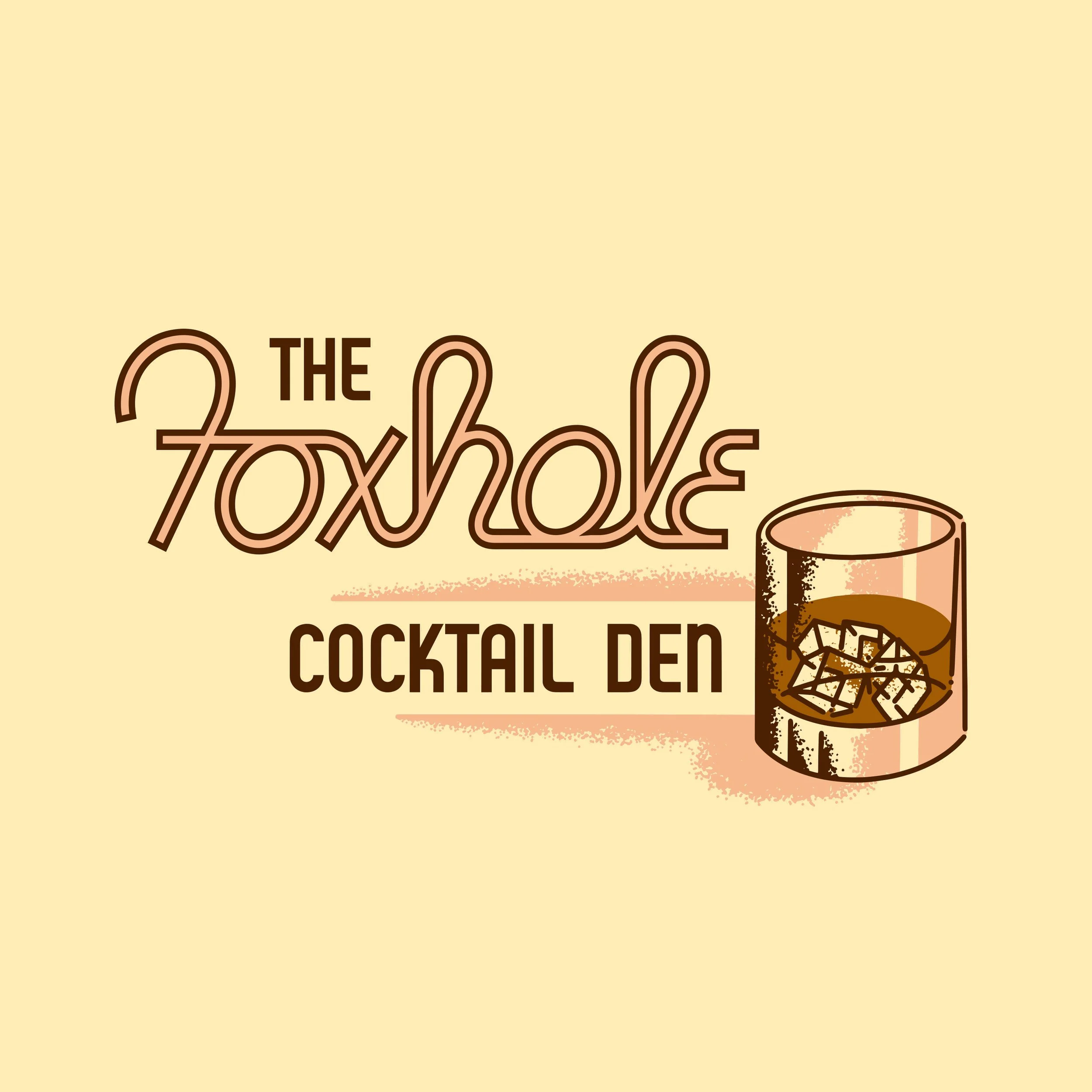 The Foxhole logo with rocks glass illustration