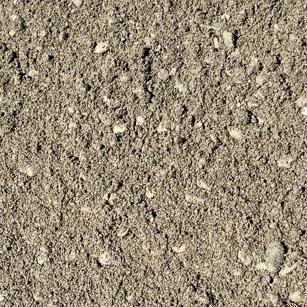 Sand with multiple footprints and small pebbles scattered across the surface.