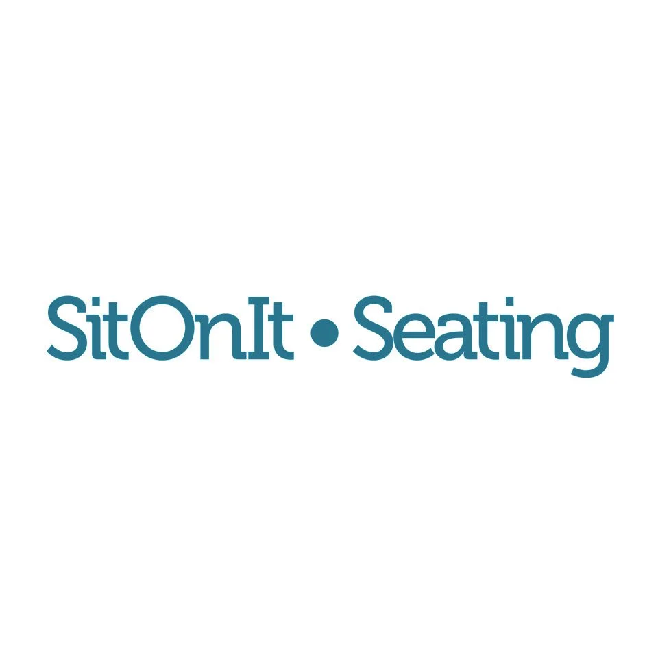 Logo with the text 'SitOnIt Seating' in teal blue font.