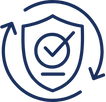 Shield with a checkmark inside and arrows circulating around it, symbolizing security or protection.