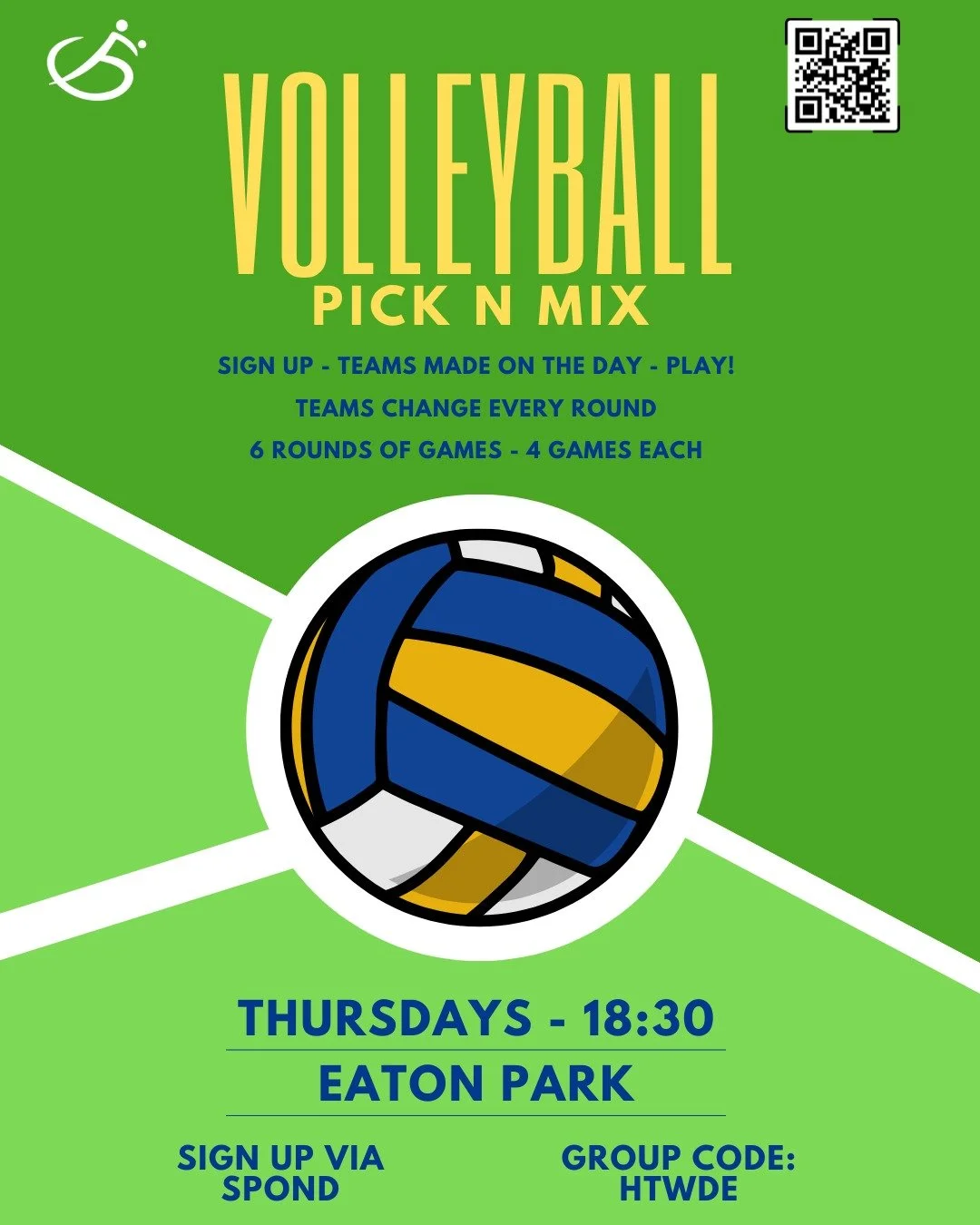 Volleyball Series in Norwich

A chance to play some more volleyball in some (hopefully!) nice weather!

On Thursdays at 18:30 in Eaton Park, I'll be running a Pick n Mix Series. 

The idea is you just book on (details below), show up, I'll randomise 