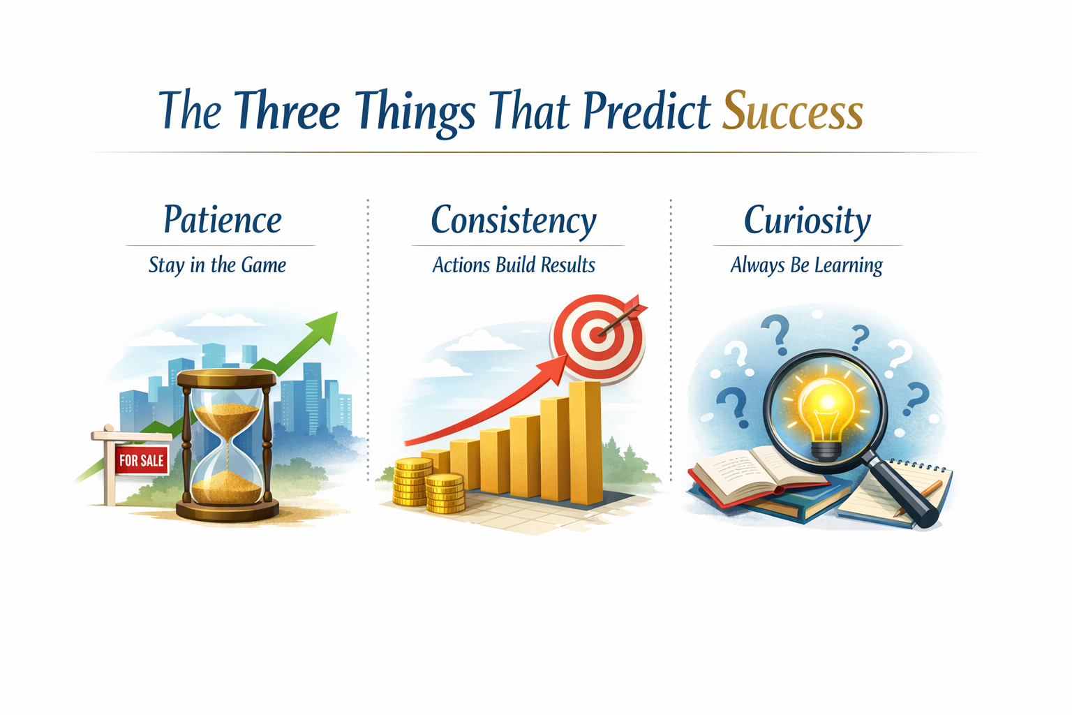 Andrea Andrews Compass Rose Realty three traits that predict success for real estate agents infographic