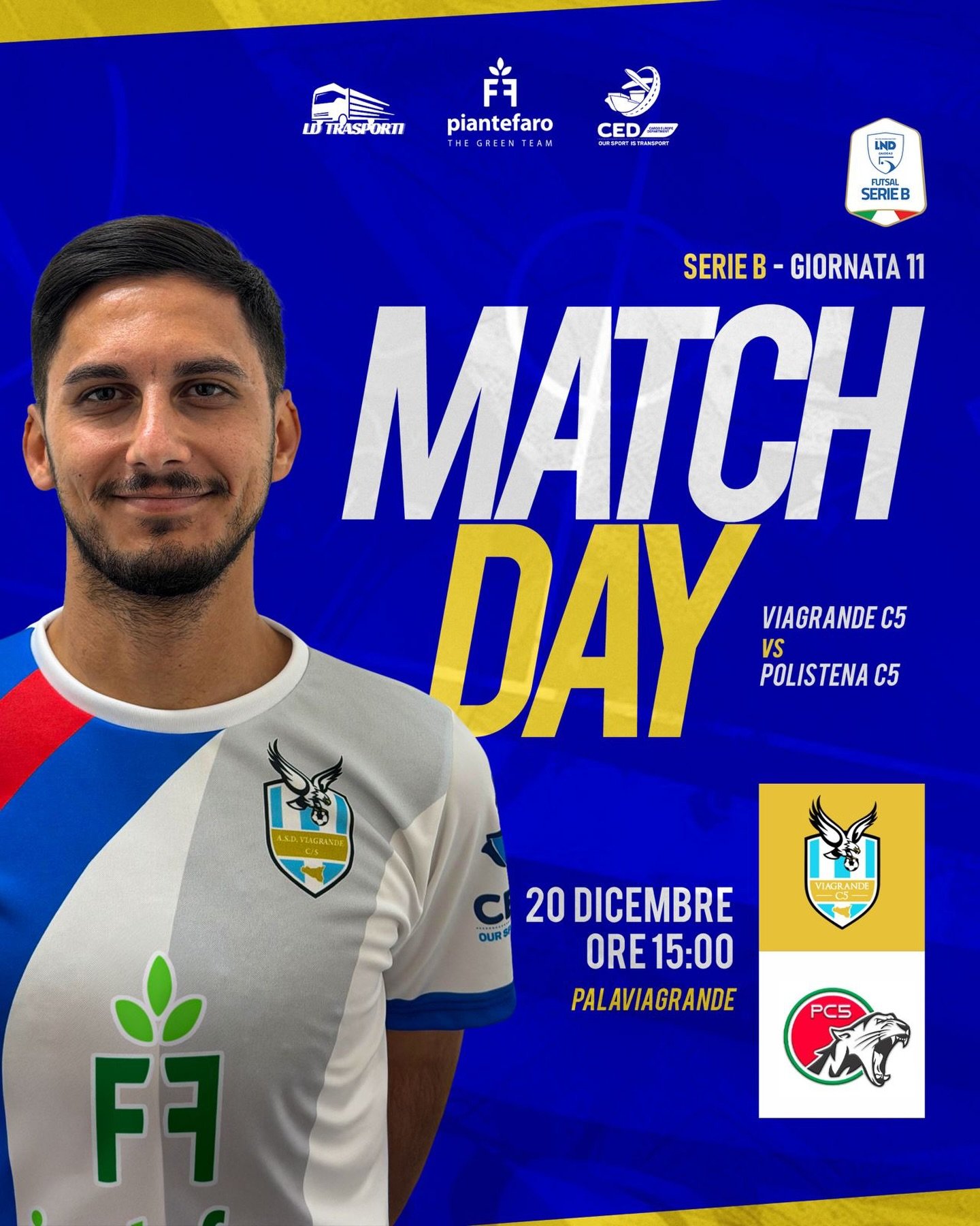 ⚪️🔵 MATCH DAY 🔵⚪️
Domani non si dorme&hellip; si tifa prima 😎

🆚 Viagrande C5 vs Polistena C5
⏰ Fischio d&rsquo;inizio eccezionalmente alle 15:00
📍 Palaviagrande

Stesso campo, stessa voglia di dare il massimo,
solo un po&rsquo; meno tempo per i