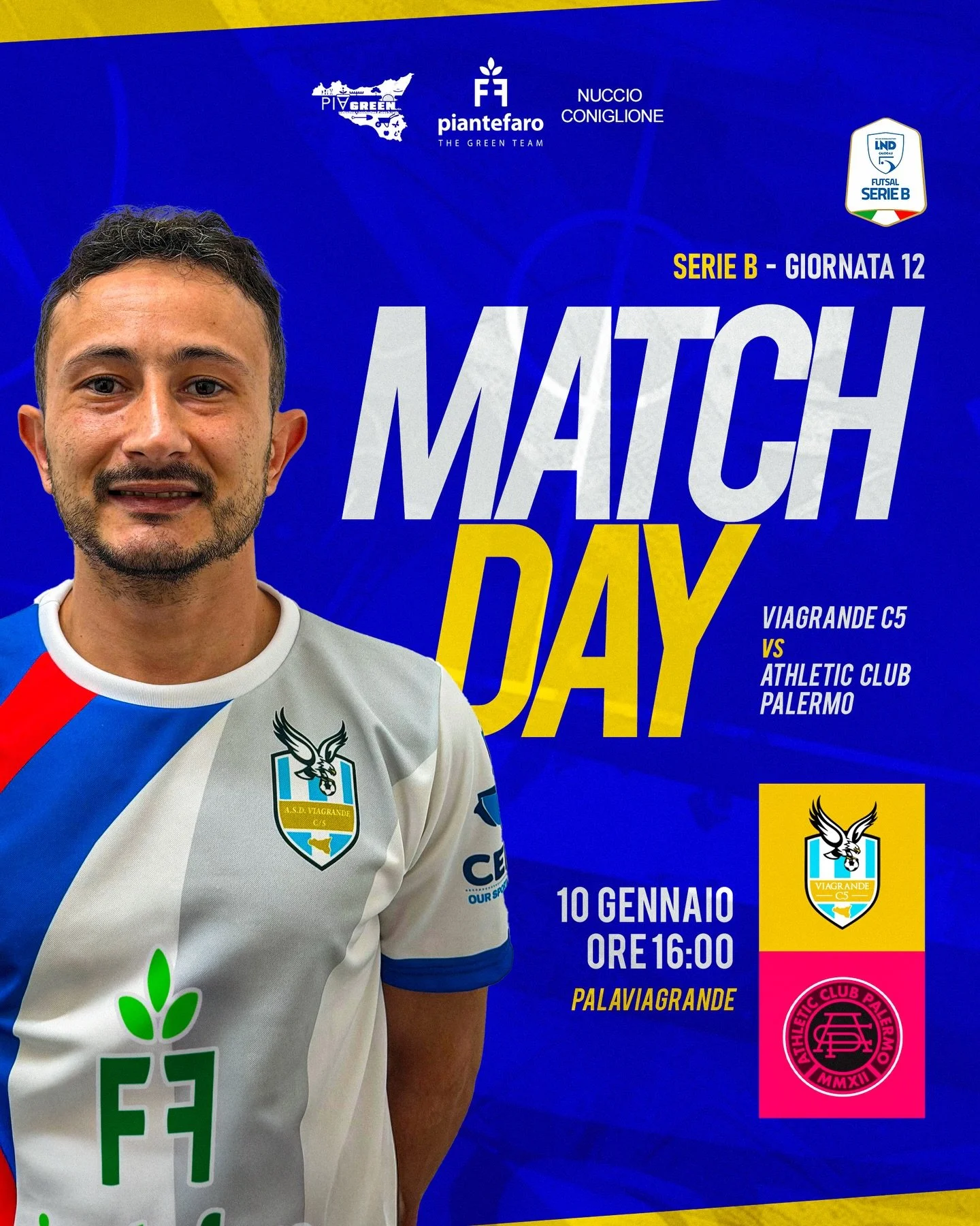 Sabato 10 gennaio ore 16: tutti al Palaviagrande! 🏟️
Viagrande 🆚 Athletic Club Palermo
Una partita che chiede una cosa sola: il vostro tifo.
⚡ Ci vediamo sugli spalti!