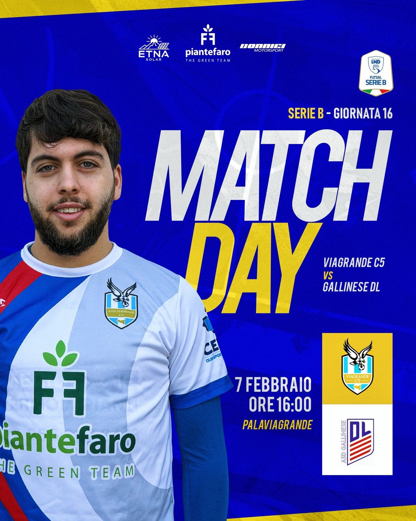 🕓 7 febbraio &ndash; ore 16
📍 PalaViagrande

Il Viagrande C5 affronta la Gallinese in una sfida che pesa, punti importanti in palio e bisogno del calore di casa.
Ogni voce conta, ogni applauso spinge un metro in pi&ugrave;.

Vi aspettiamo sugli spa
