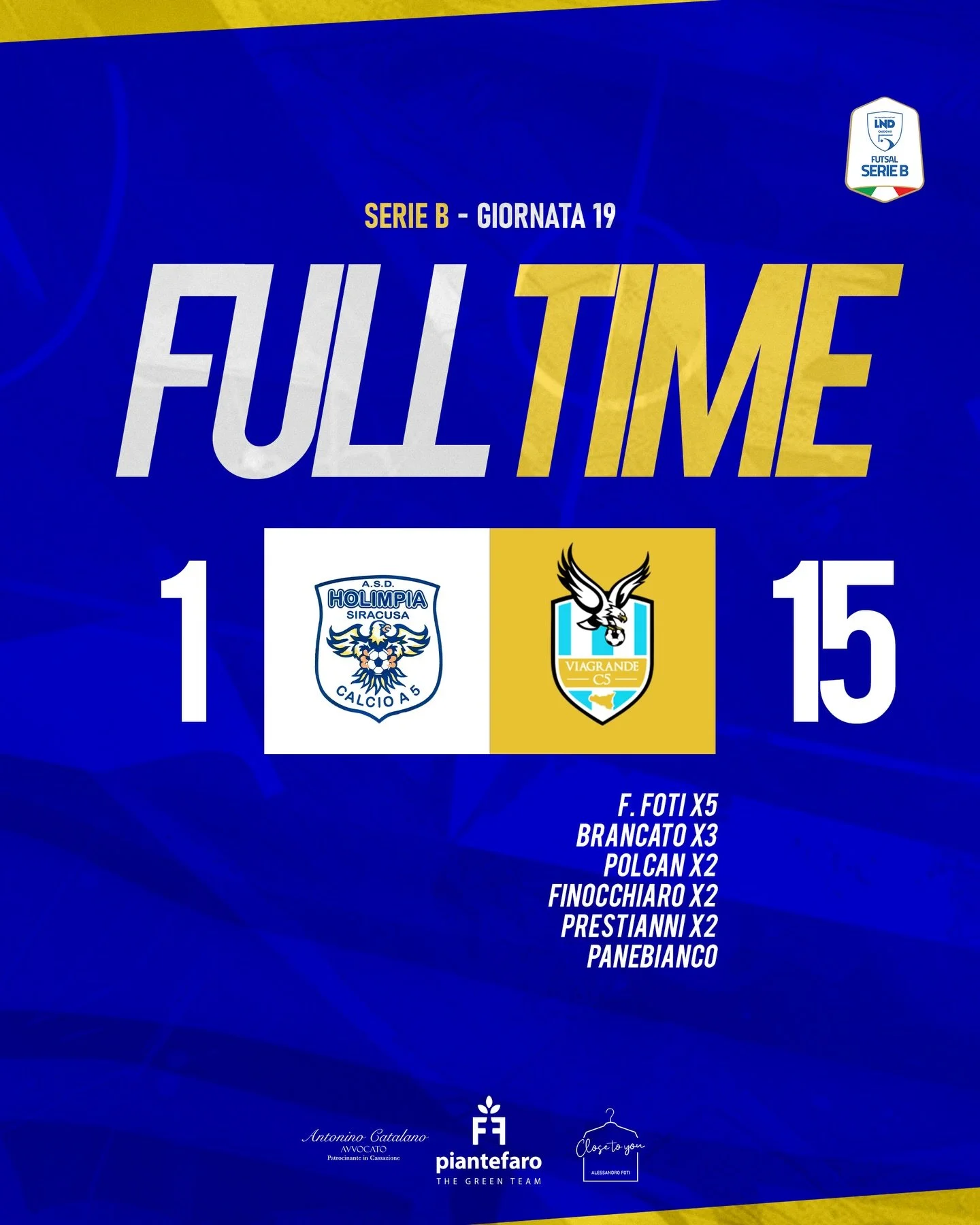 15 gol. Una vittoria netta.
Ma la cosa pi&ugrave; bella? Il clima 💙

Viagrande batte Holimpia Siracusa 15-1, in una partita giocata con rispetto e voglia di divertirsi.

Perch&eacute; vincere &egrave; importante. Farlo con leggerezza, sorrisi e un b