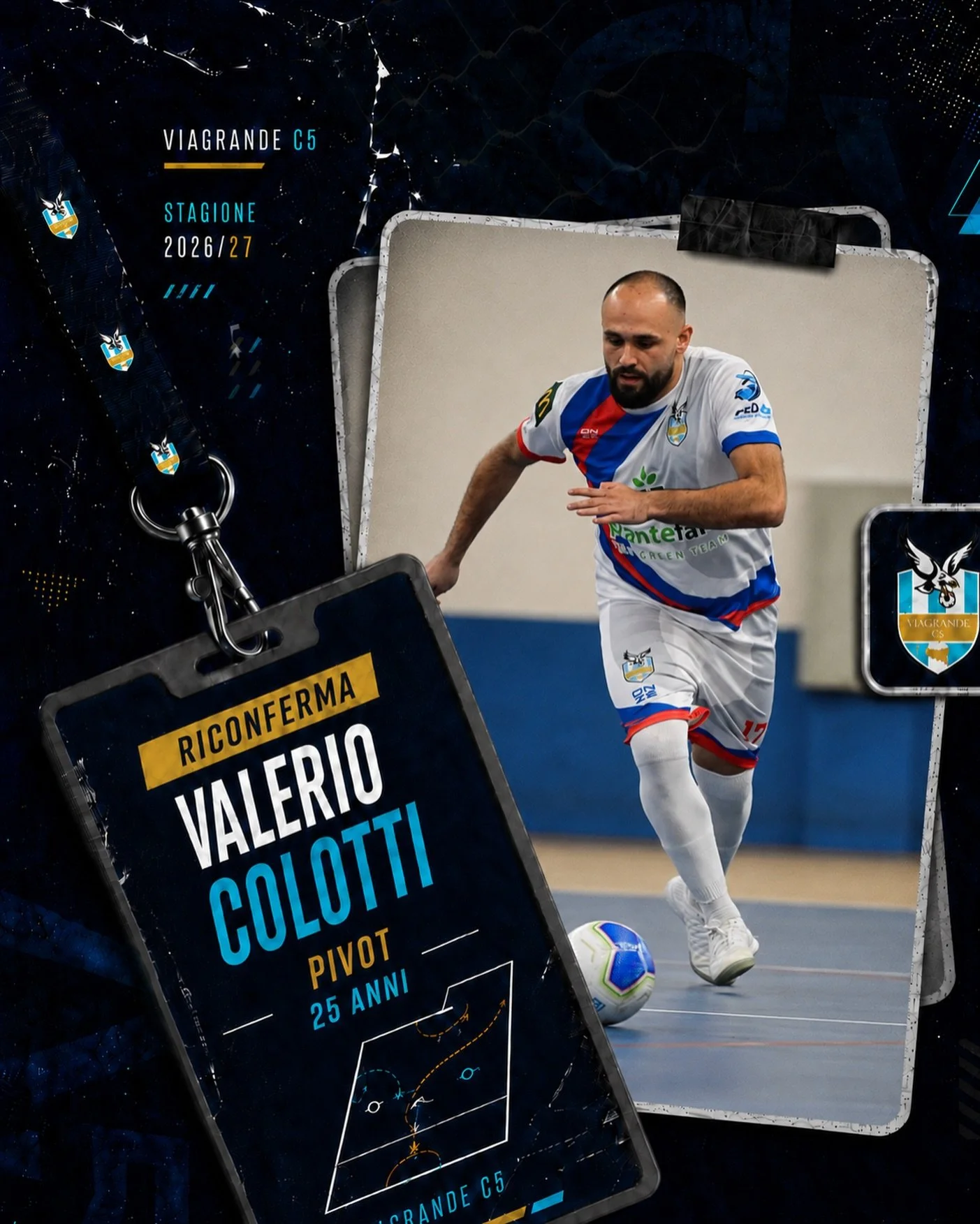 Presenza, esperienza e peso offensivo.

Valerio Colotti vestir&agrave; ancora la maglia del Viagrande C5 nella stagione 2026/27.

Un pivot capace di dare profondit&agrave;, soluzioni e carattere al nostro reparto avanzato: una riconferma importante p