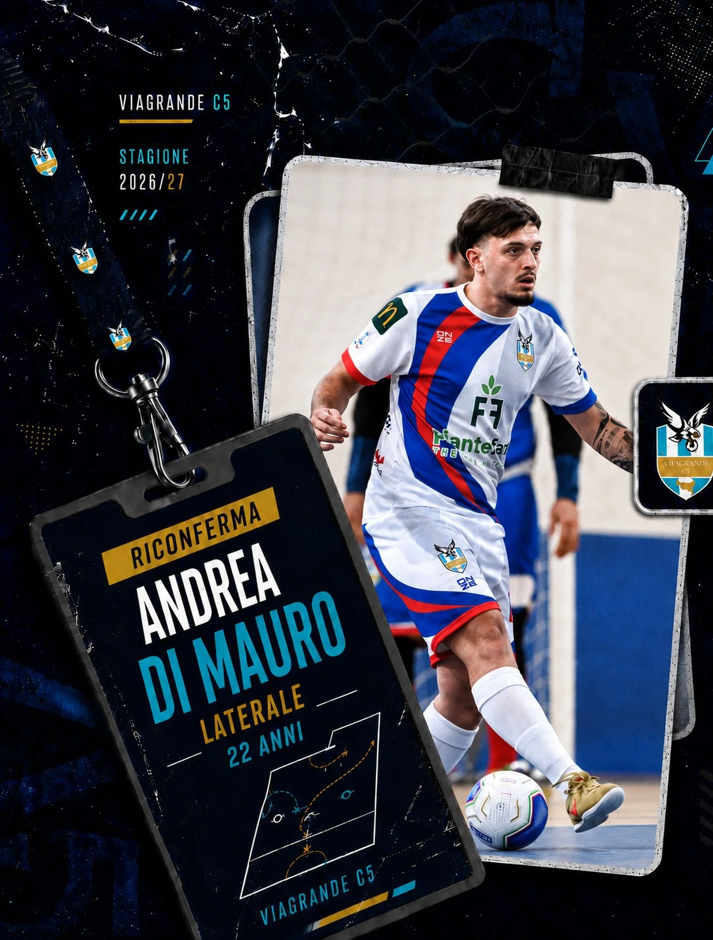 L&rsquo;intensit&agrave; non si insegna. Si porta dentro.

Andrea Di Mauro continuer&agrave; a vestire i colori del Viagrande C5 anche nella stagione 2026/27.

Corsa, sacrificio, pressione costante e una voglia inesauribile di lottare su ogni pallone