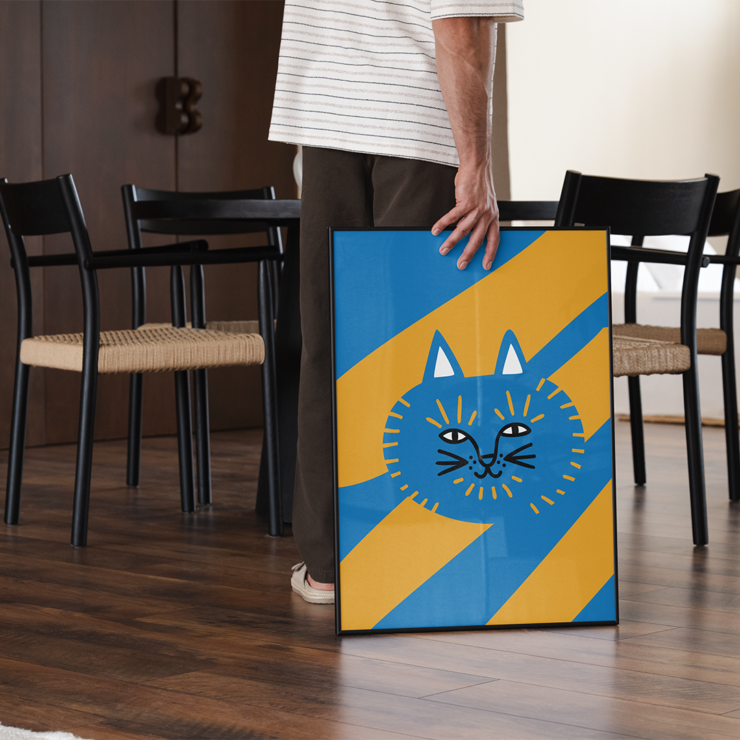 Poster in Hand Mockup~2~Blue Cat~Post.png