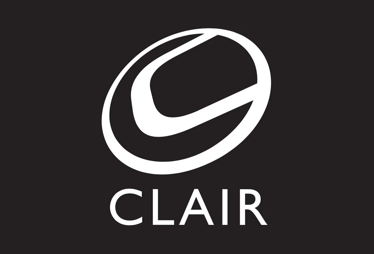Black background with a white logo of a capsule pill and the word "CLAIR" below it.