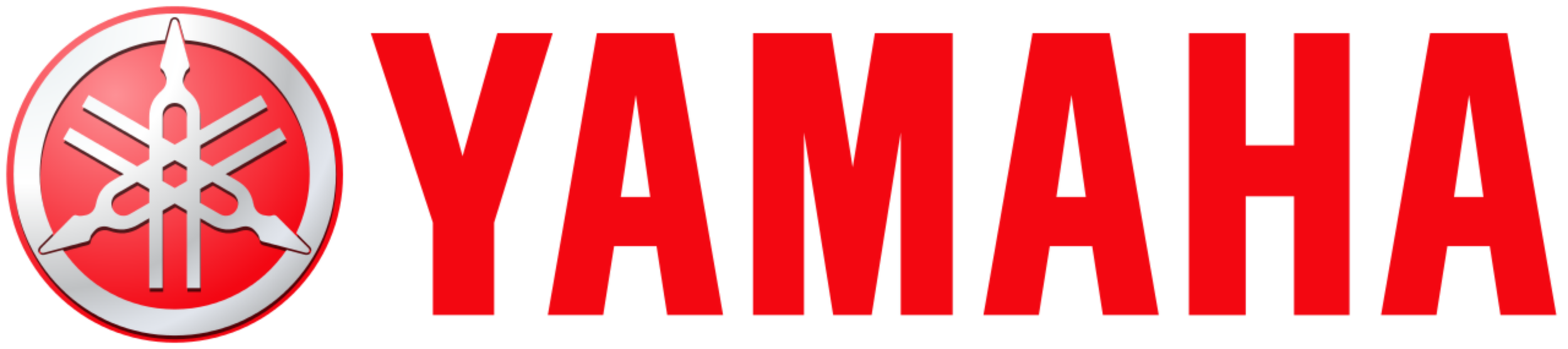 Yamaha logo and stylized red text spelling Yamaha.