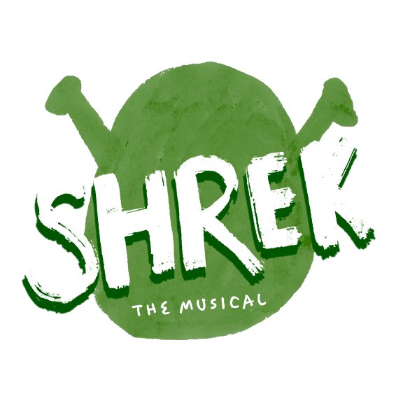 Logo for Shrek the Musical, featuring a green ogre head with the word 'SHREK' in bold white letters.