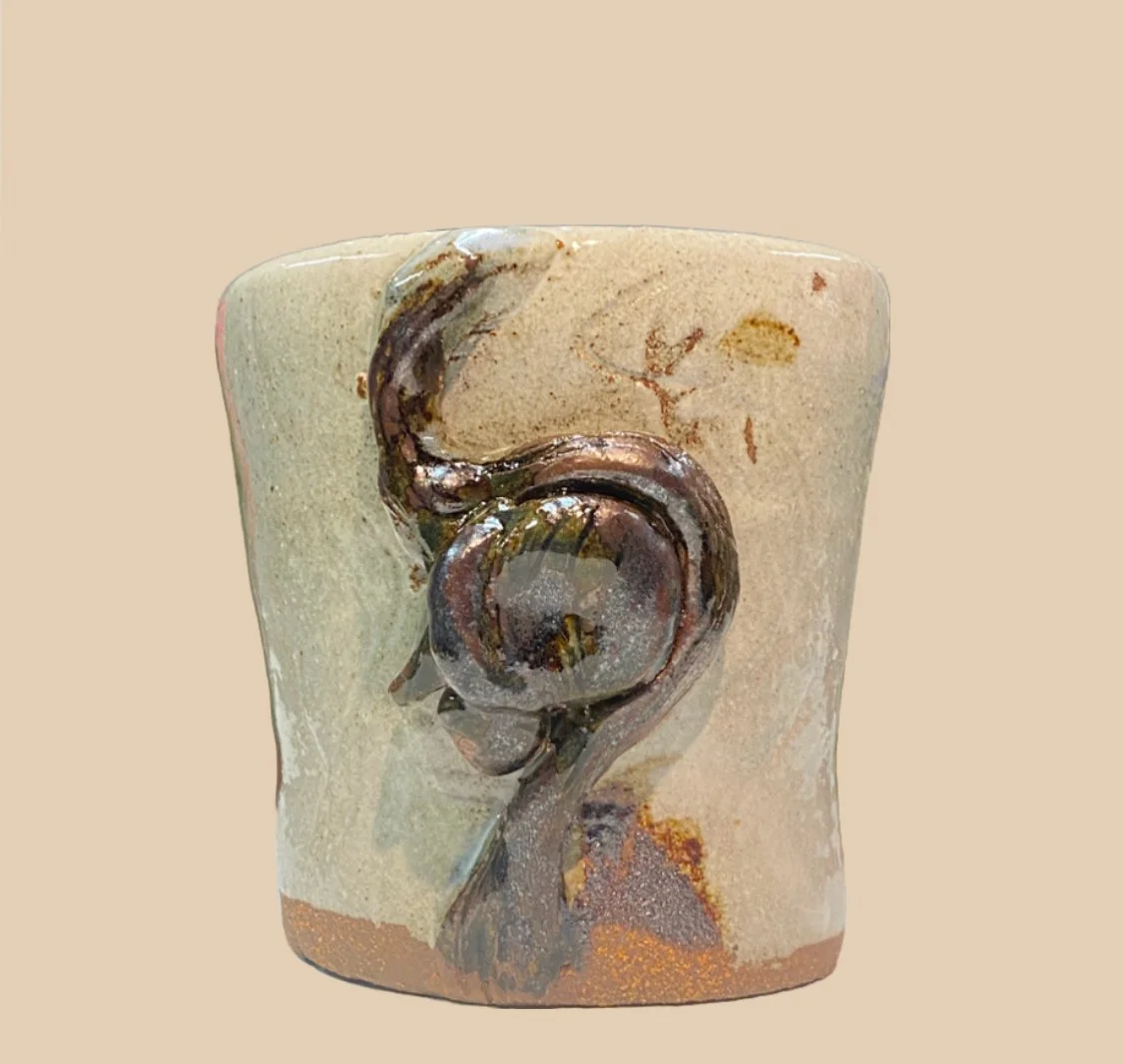 thrown cup with hand-built handle