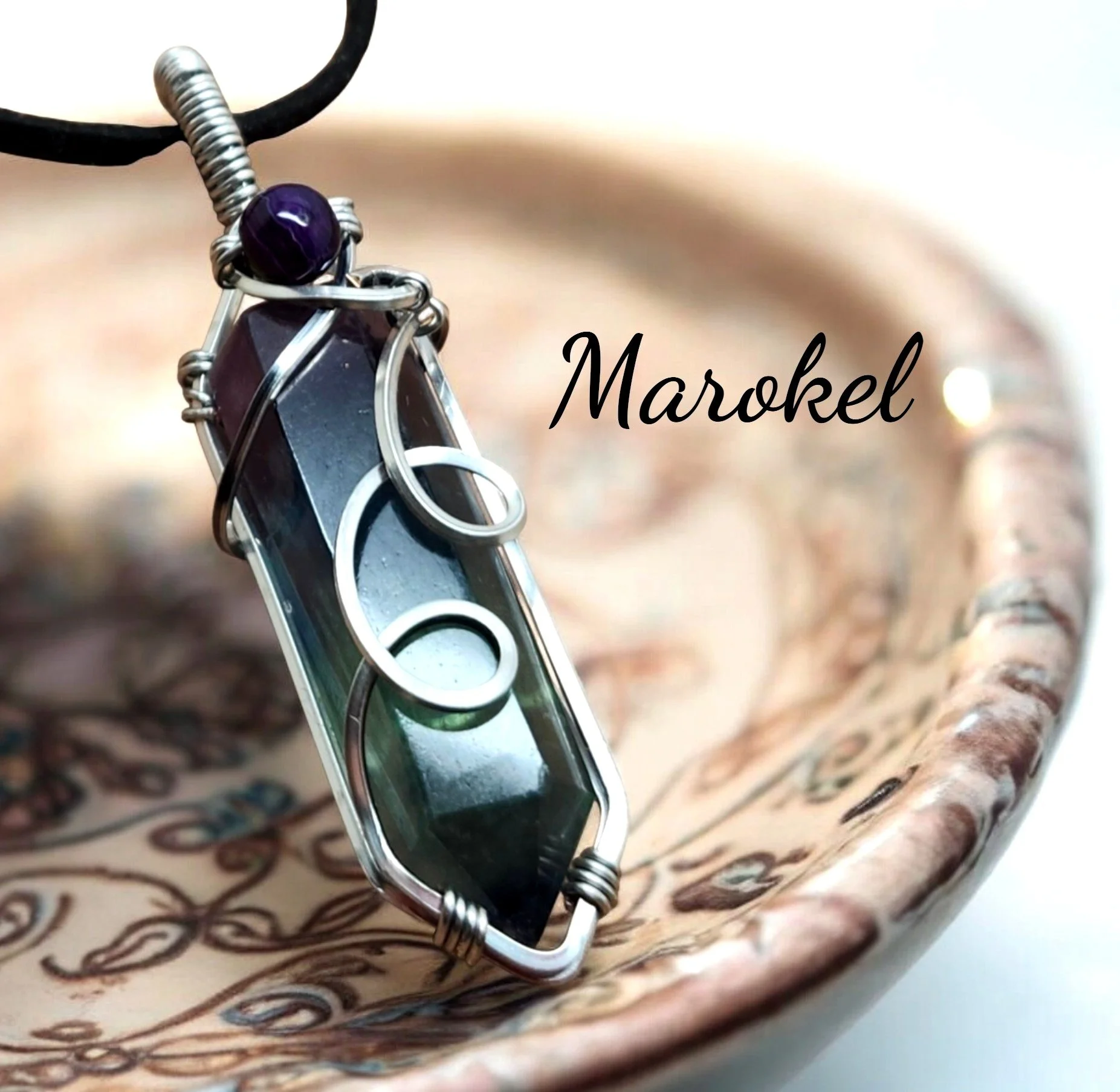 Fluorite Focal Point Pendant Titanium Wire Wrapped Necklace