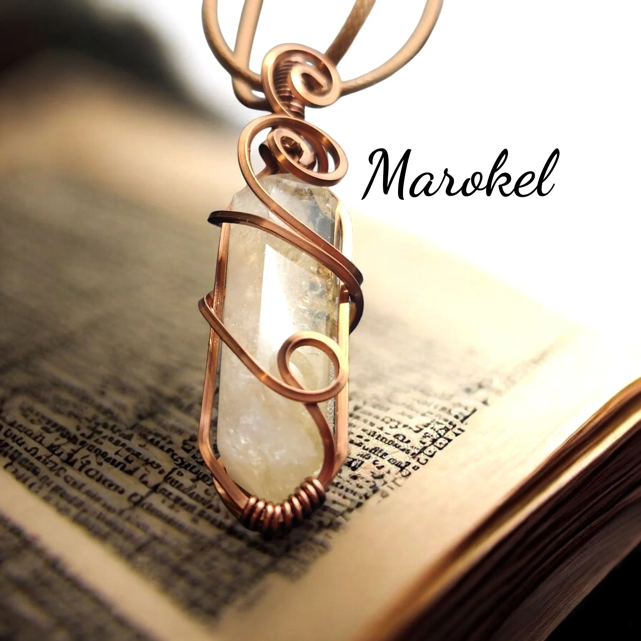 Citrine Focal Point Pendant Copper Wire Wrap Necklace