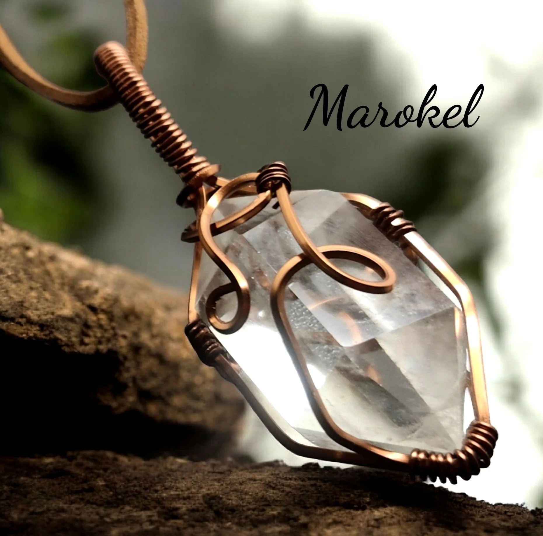 Quartz Crystal Necklace Copper Wire Wrap