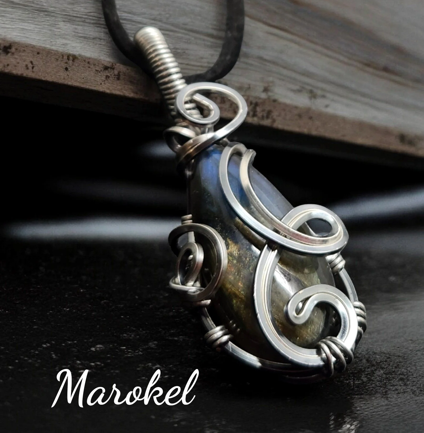 Blue Labradorite Pendant Titanium Wire Wrapped Teardrop shape