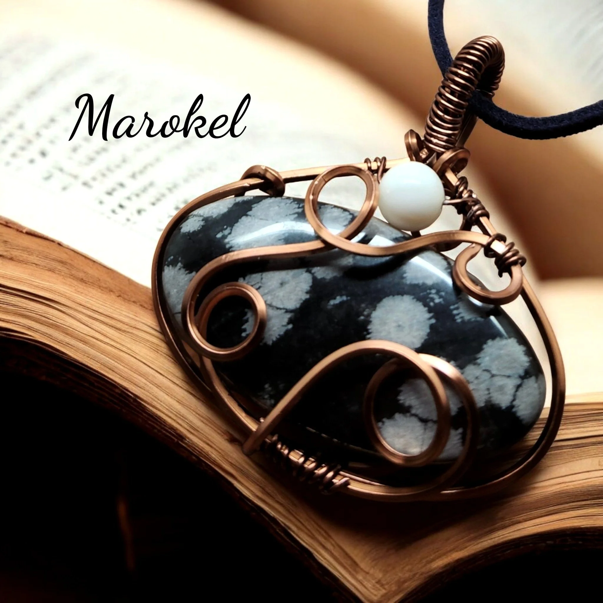 Snowflake Obsidian Pendant Copper Wire Wrapped