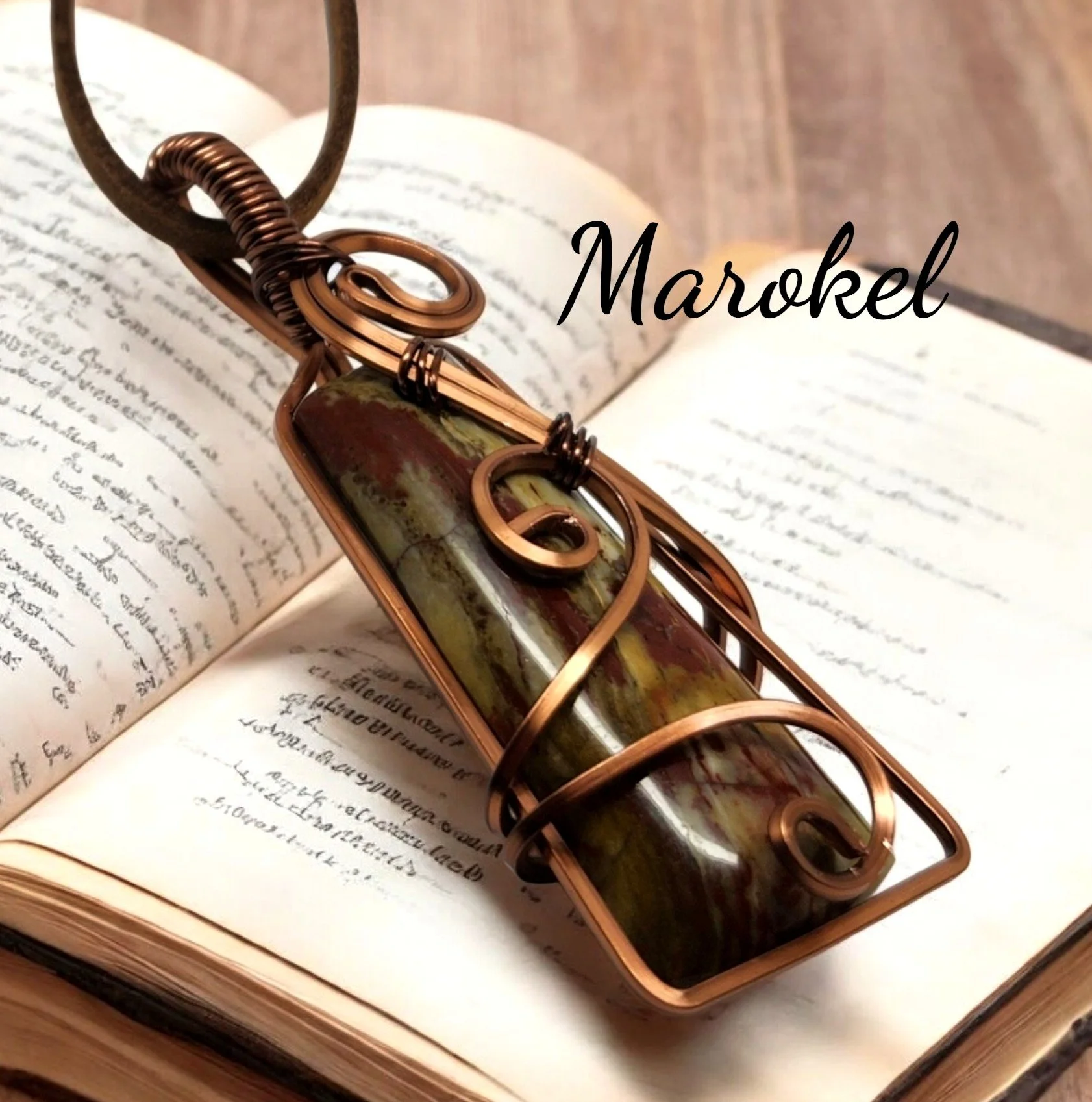 Mookaite Pendant Copper Wire Wrapped Necklace